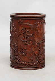 Estate Chinese Wood Brush Pot