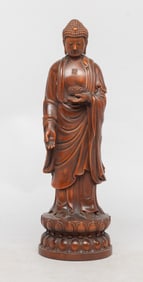 Vintage Chinese Export Wood Sculpture Buddha