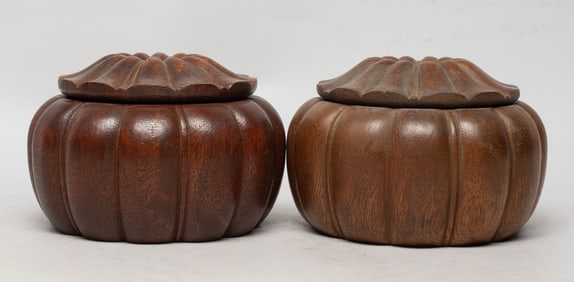 Two Chinese Wood Carved Jars