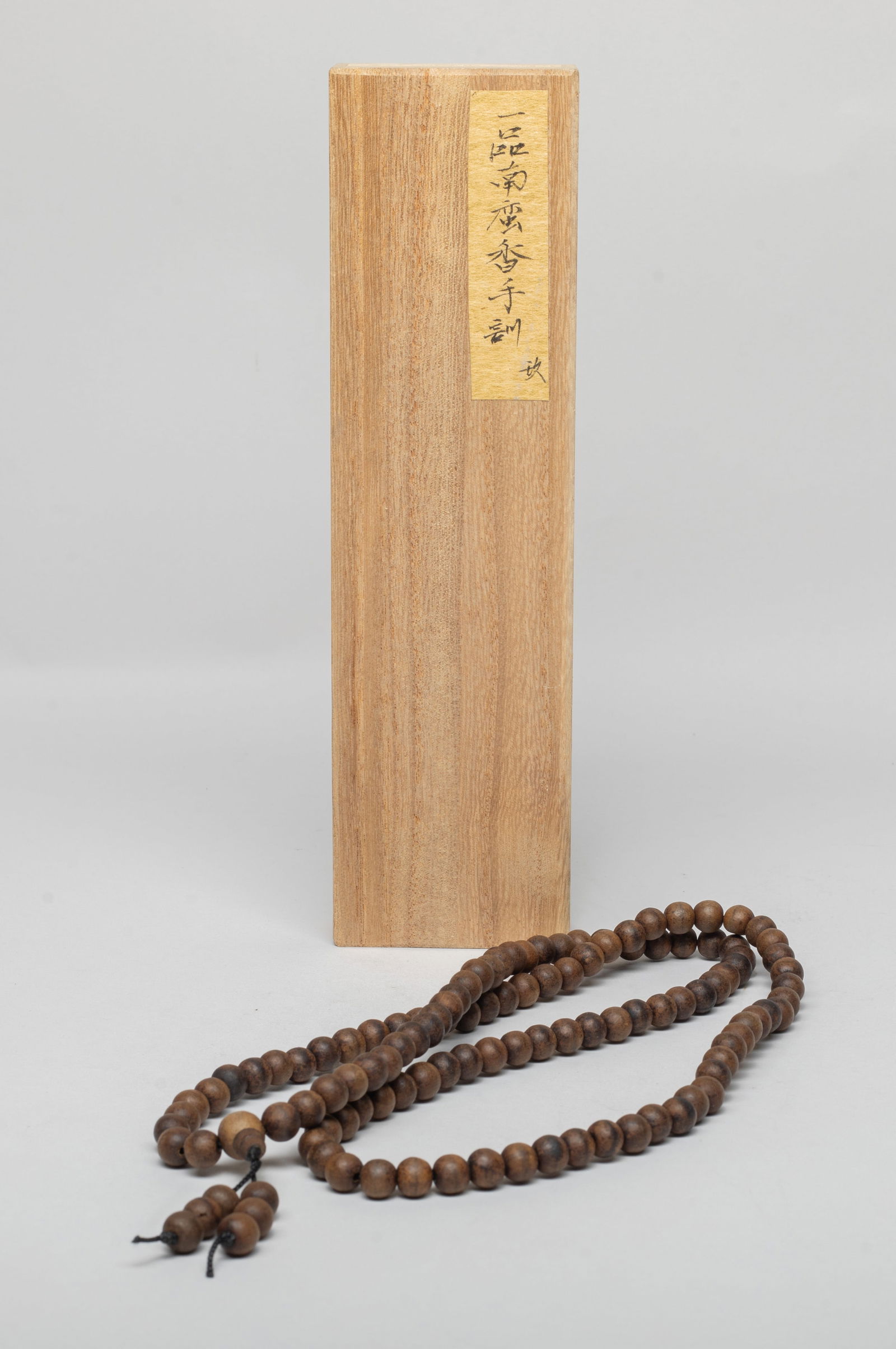Estate Chinese Export Agarwood Prayer Beads: Long Chinese agarwood prayer beads, slightly fragrant. Approx. 25 gram (total wood weight), 32 inch L (necklace size). The Estate of the Store Closed Sale, DTLA, 2020.