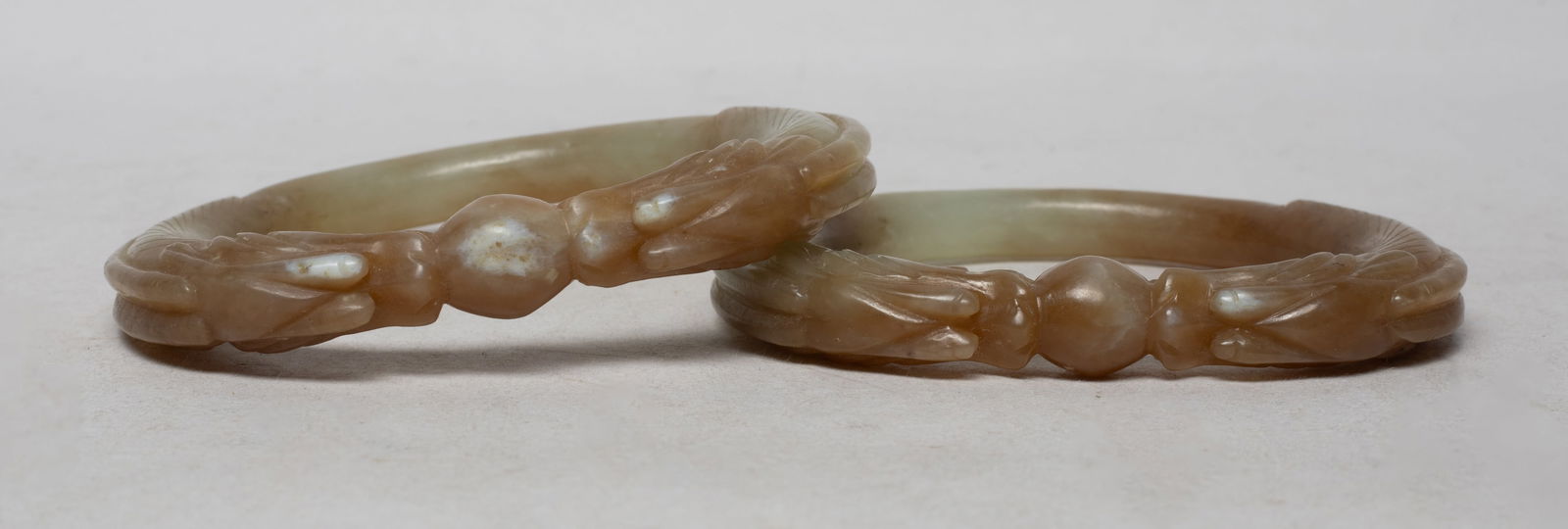 Pair Chinese Jade Carved Dragon Bangles (1 of 14)