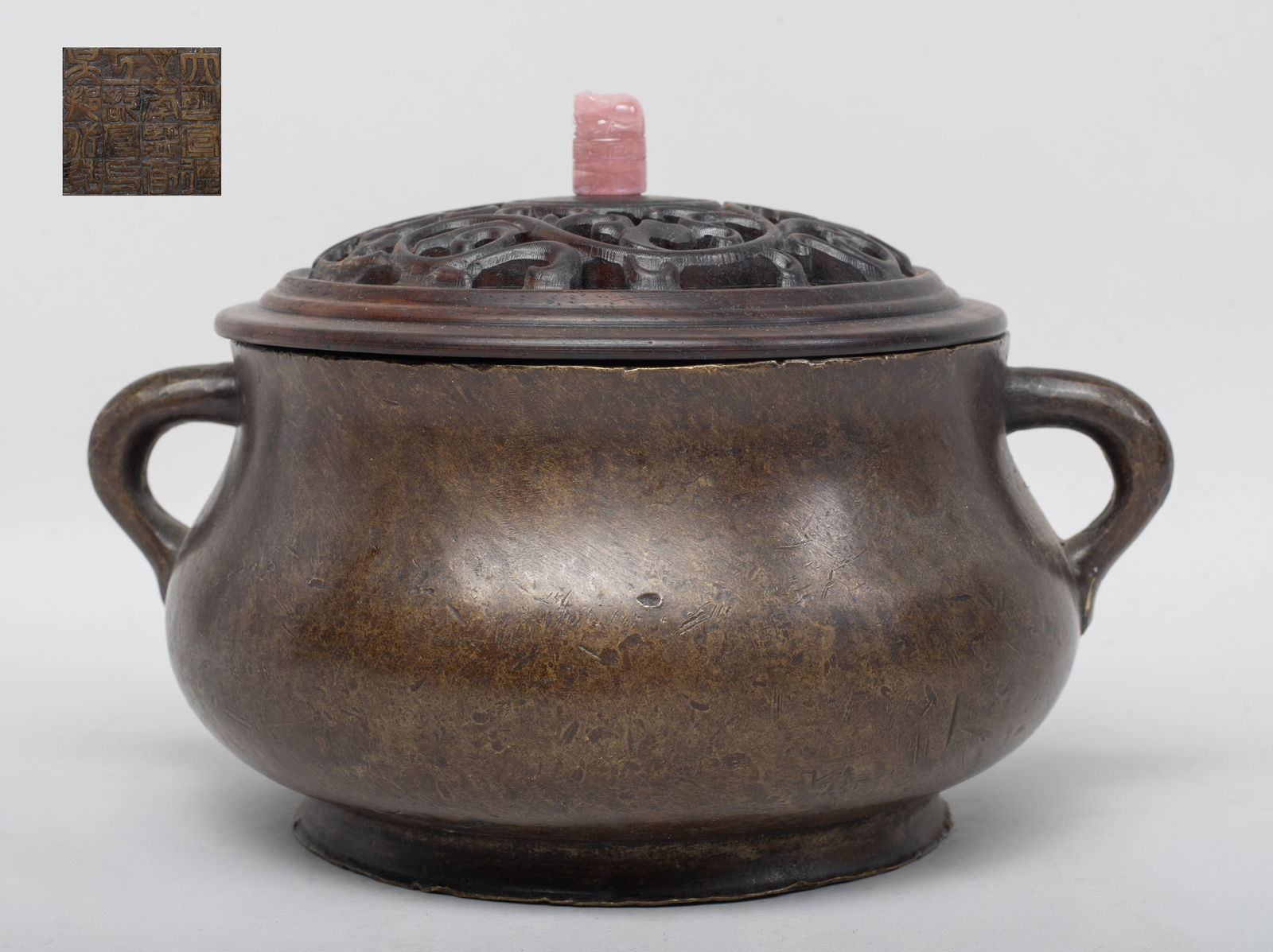 Estate Chinese Bronze Censer w/ Wood Cover (1 of 11)