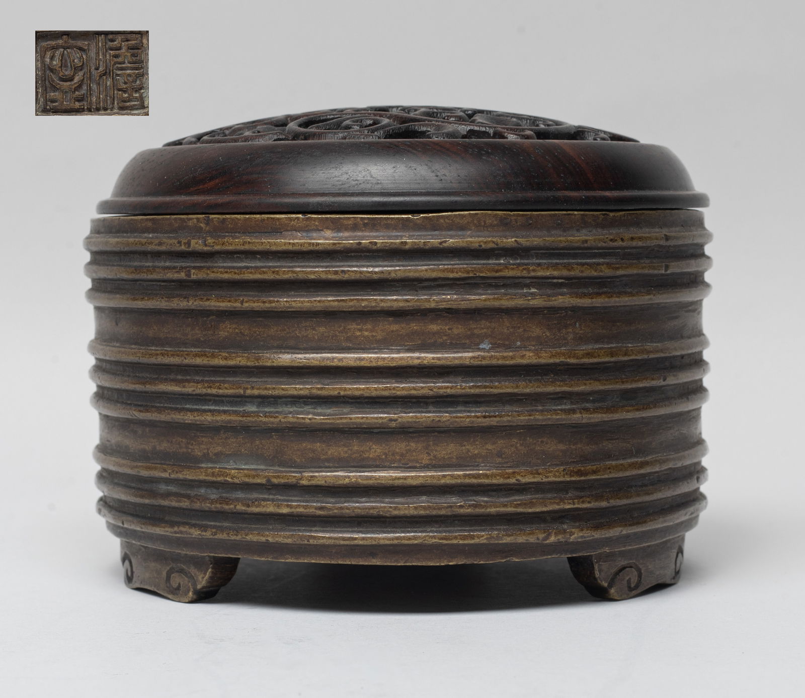 Estate Chinese Bronze Censer w/ Wood Cover (1 of 10)