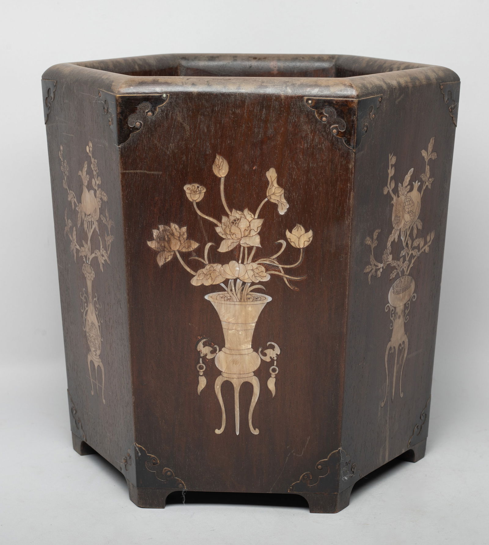 Massive Chinese Wood Brush Pot Inlaid MOP (1 of 8)