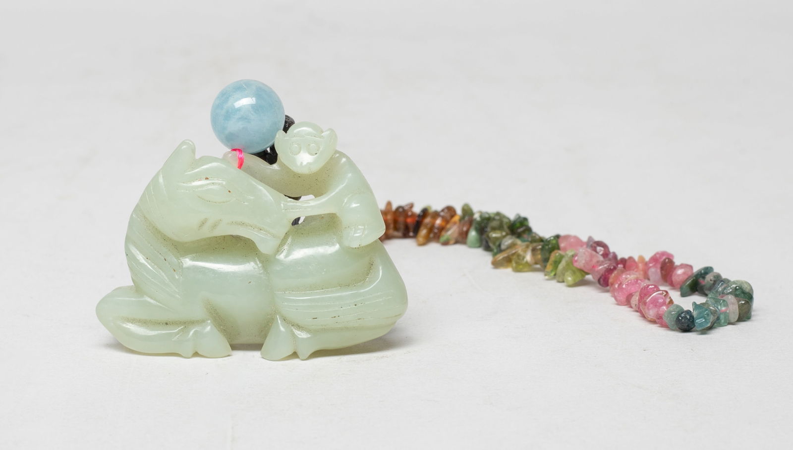 Chinese Export Tourmaline Necklace w/ Jade (1 of 10)