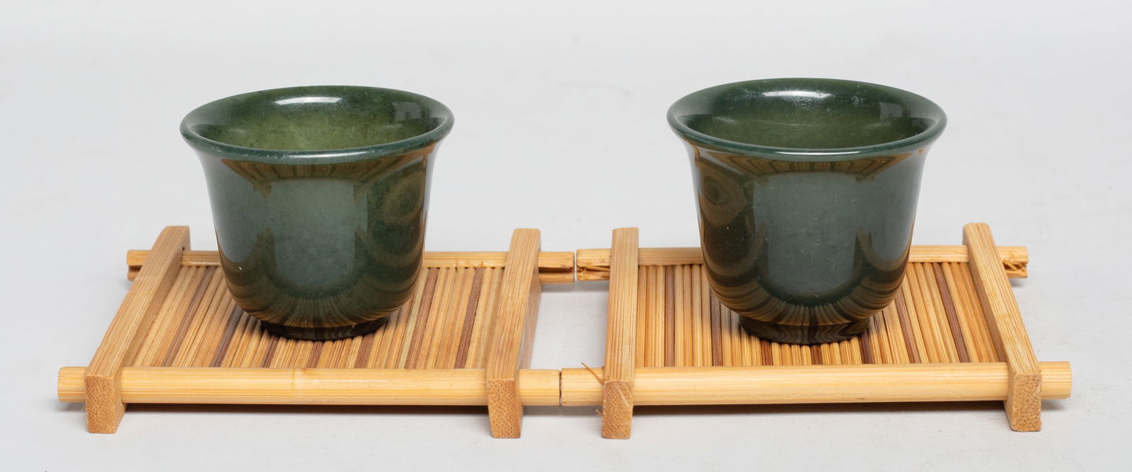 Two Chinese Spinach Jade Cups w/ Bases (1 of 7)
