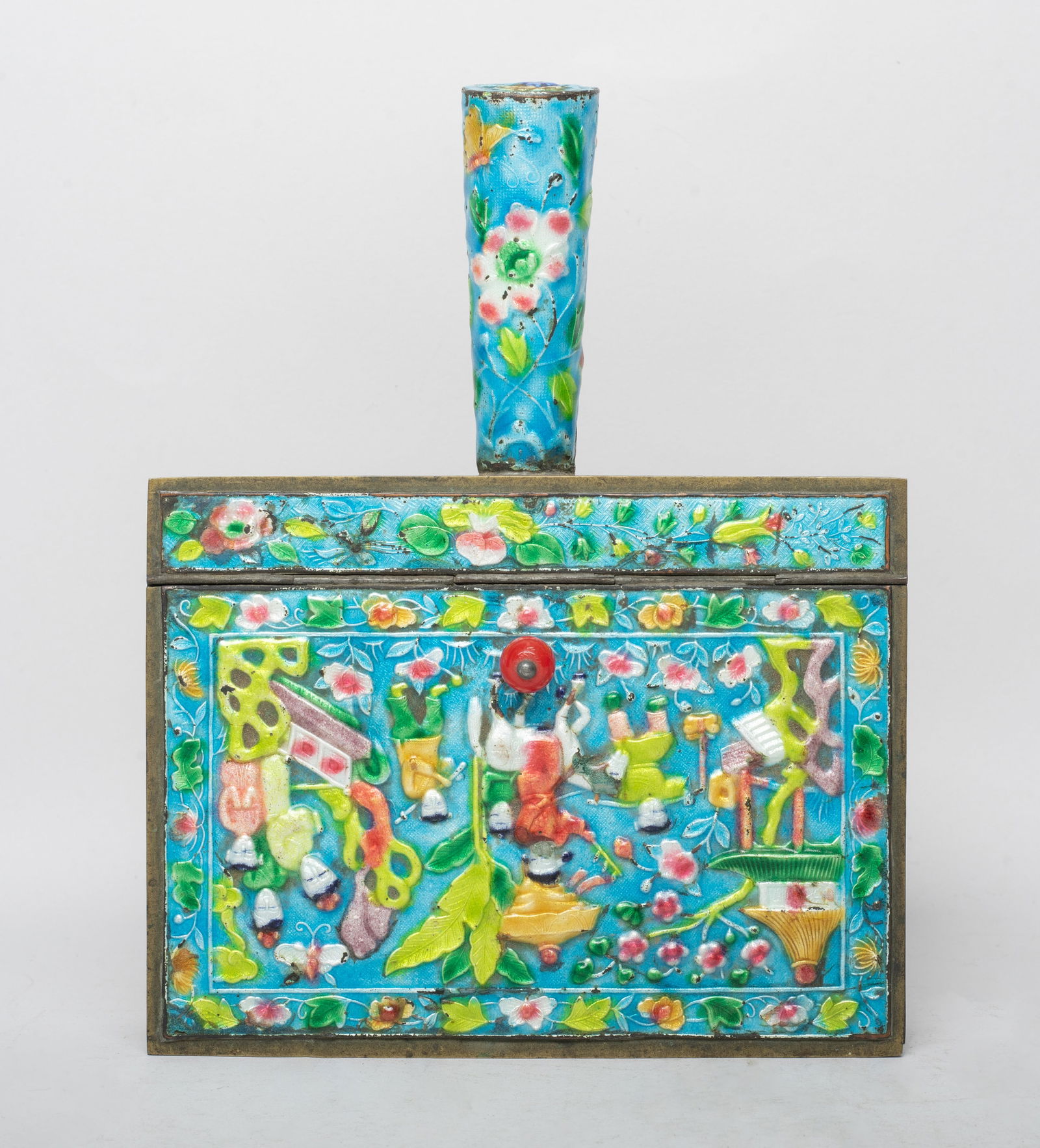 Chinese Enameled on Brass Handle Box (1 of 15)