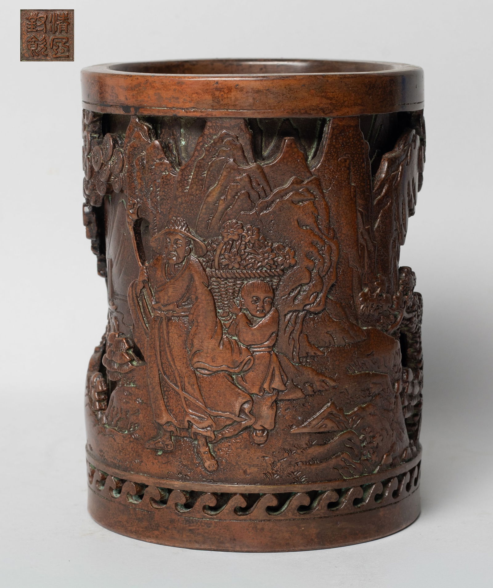 Estate Heavy Chinese Bronze Brush Pot (1 of 13)