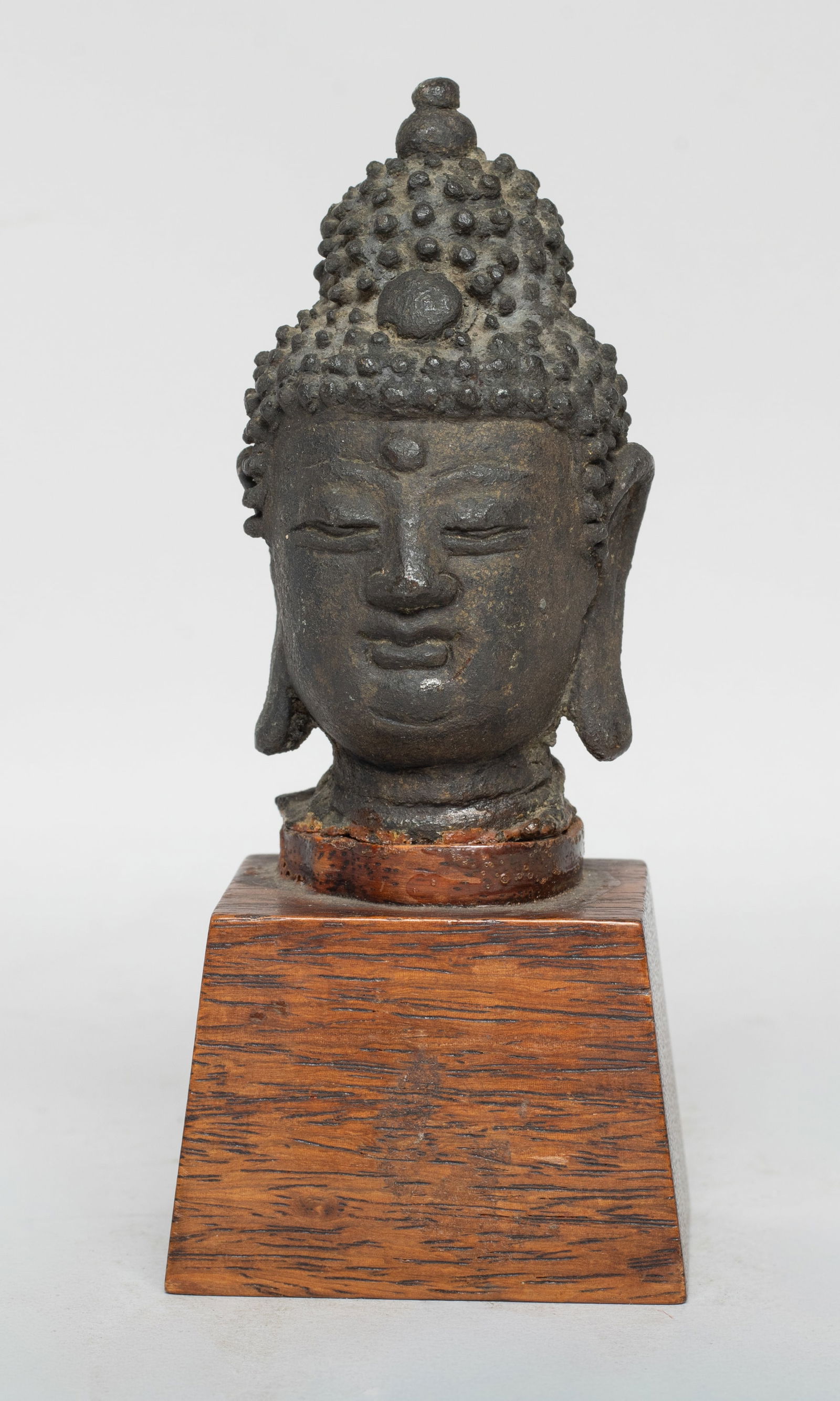 Chinese Cast Iron Buddha Head on Stand (1 of 10)