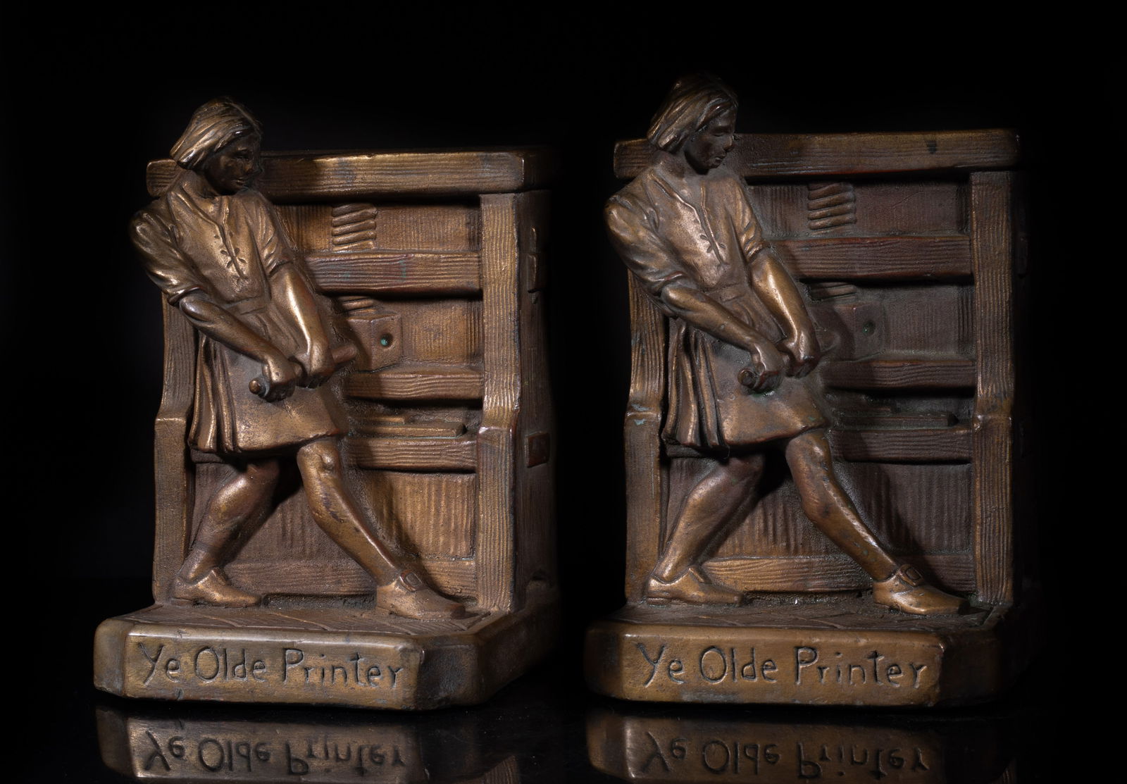 Two Marked Gold Color on Bronze Bookends Sculpture (1 of 12)