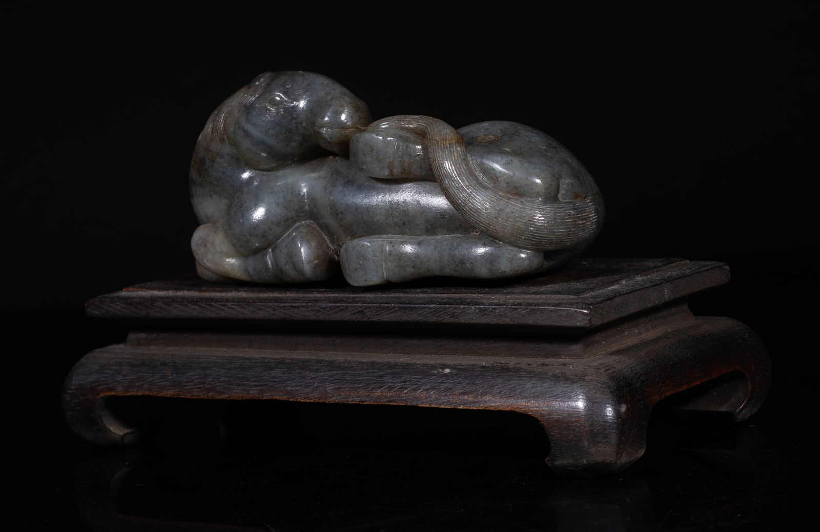 Chinese Black & White Jade Sculpture on Wood Base (1 of 13)