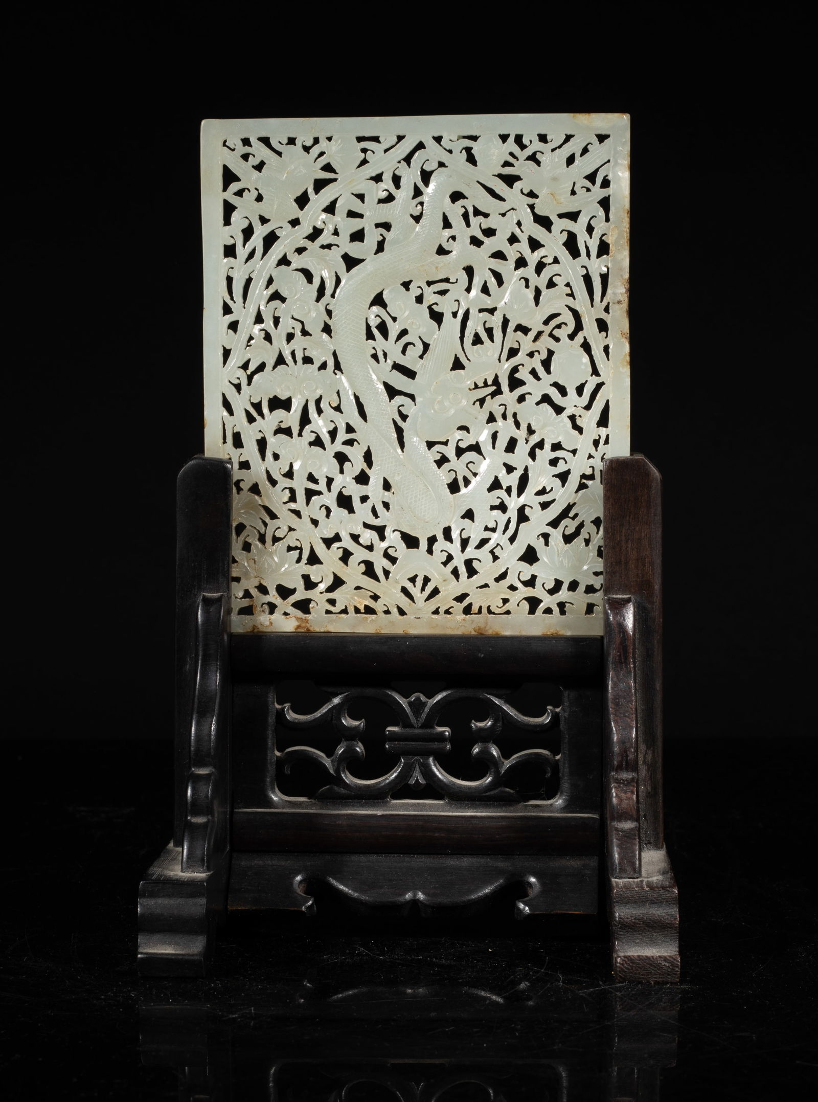 Chinese White Jade Large Plaque w/ Wood Stand (1 of 14)