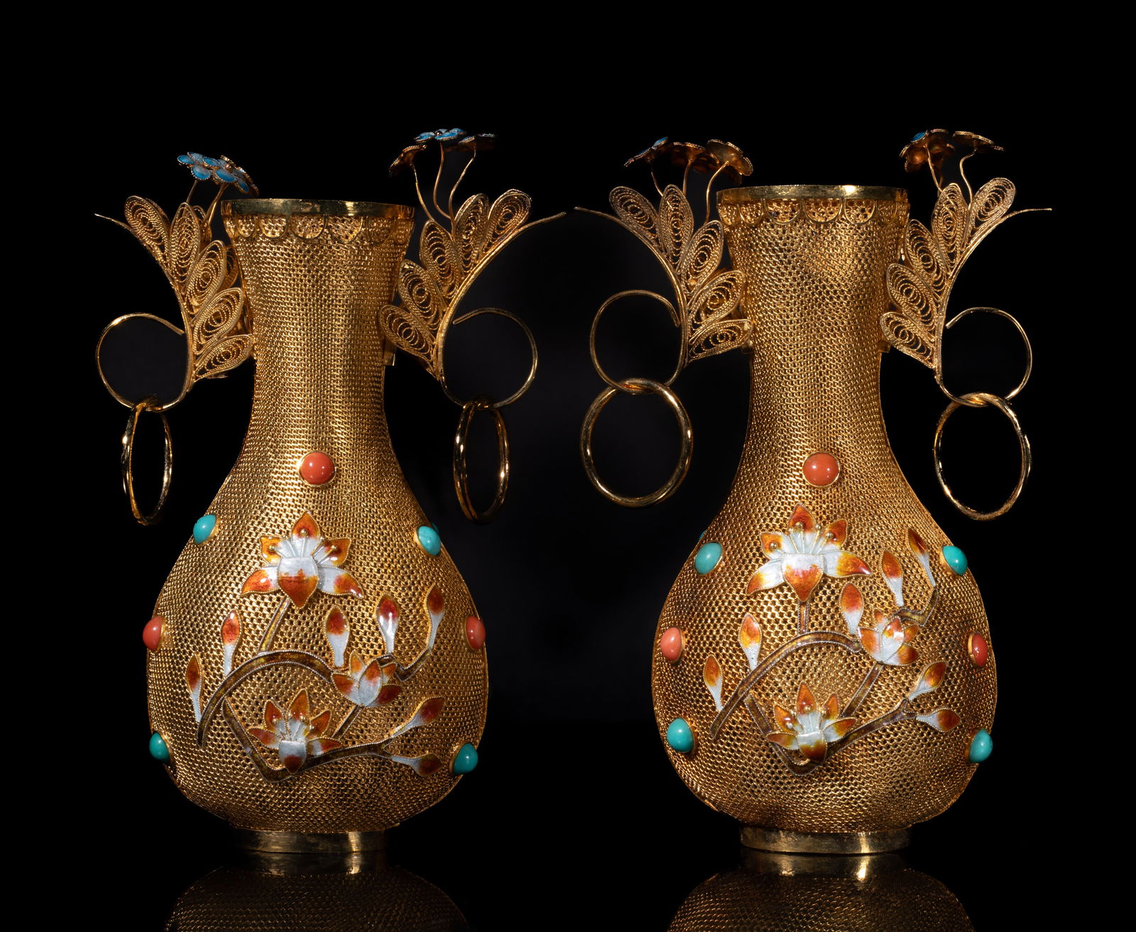 Two Chinese Gold on Sterling Silver Vases (1 of 9)