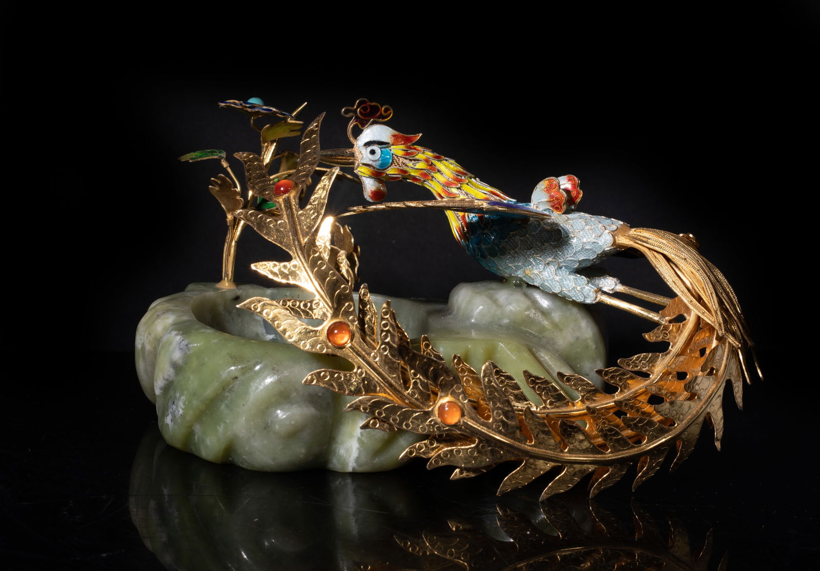 Chinese Gold on Sterling Silver Sculpture on Stone (1 of 19)