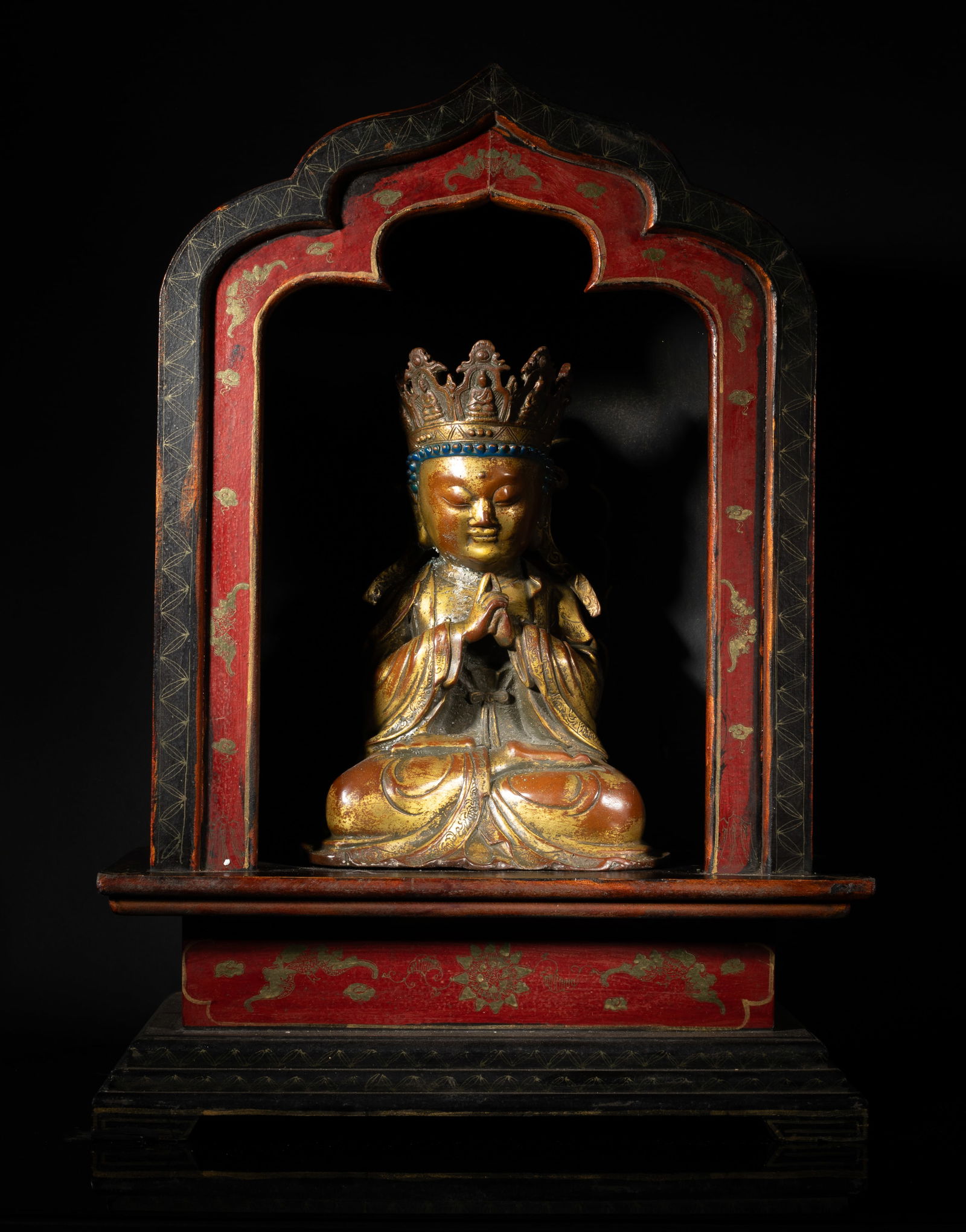 Chinese Gilt Bronze Buddha w/ Lacquer Cabinet (1 of 15)