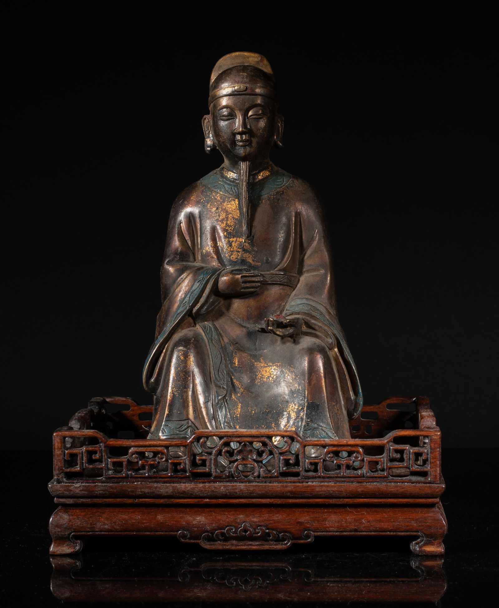Estate Chinese Painted Buddha on Lg Wood Base (1 of 15)