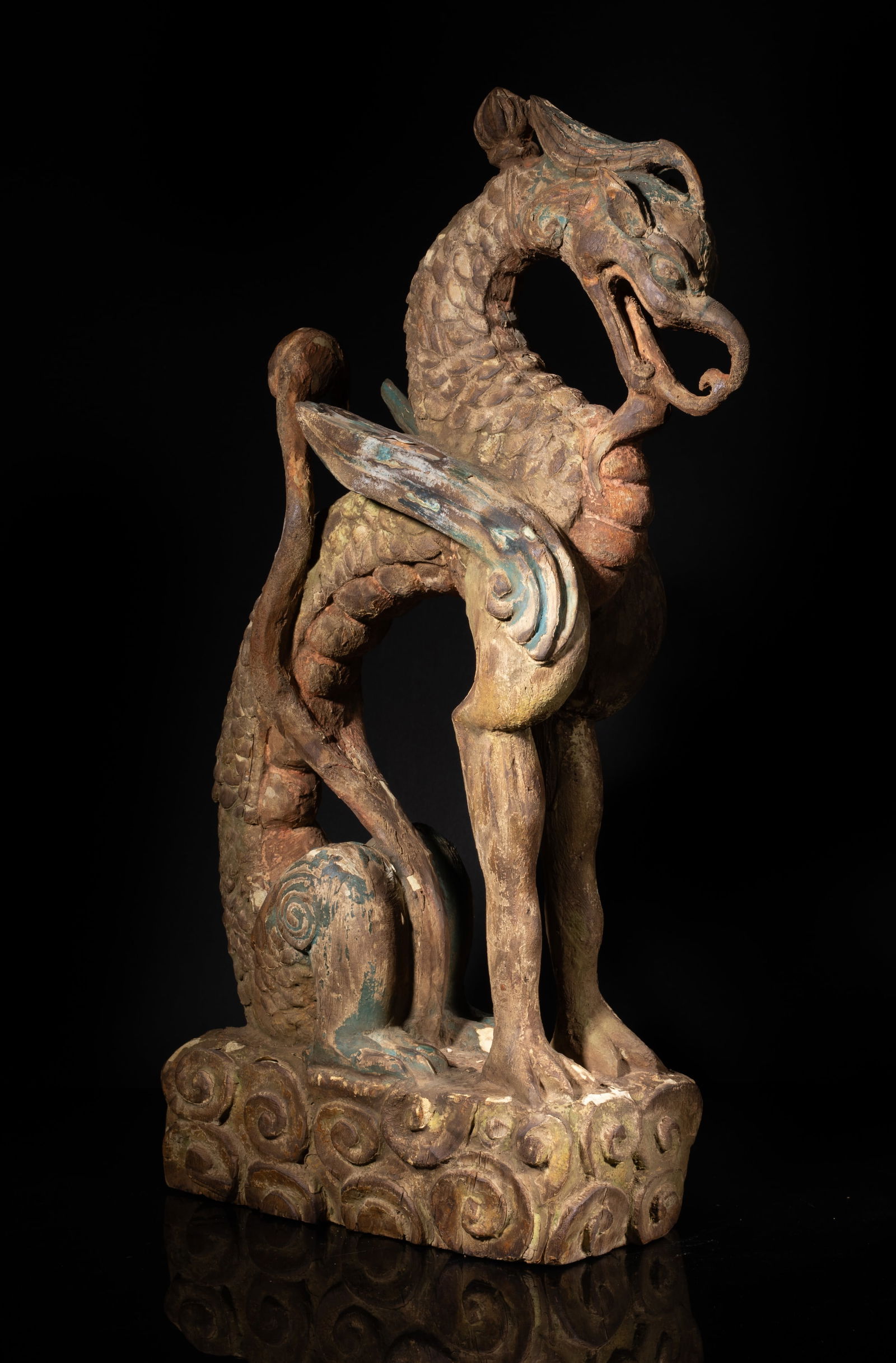 Rare Chinese Painted Wood Large Dragon Sculpture (1 of 15)