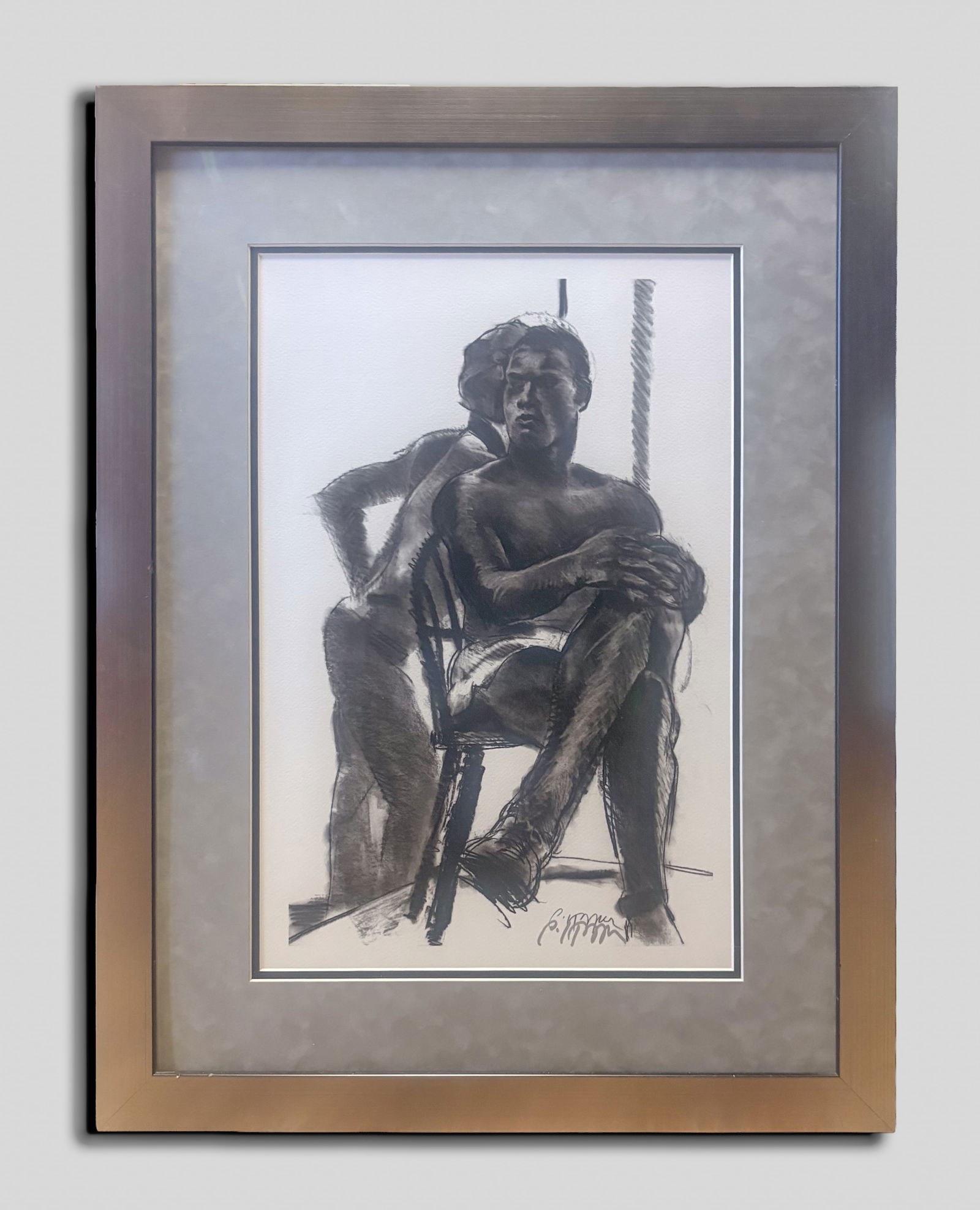 Vintage Signed Studio Art Wall Hanging: Vintage signed studio art wall hanging decor, framed. Approx. 28*21.5 inch (frame size).