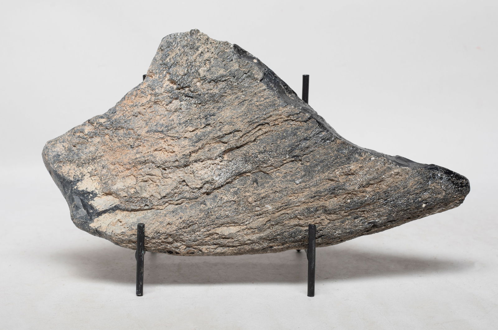 Collectible South American Jet Stone Sculpture: Collectible large South American jet stone sculpture, with stand. Approx. 10.5*5.5*1.75 inch (w/o stand).