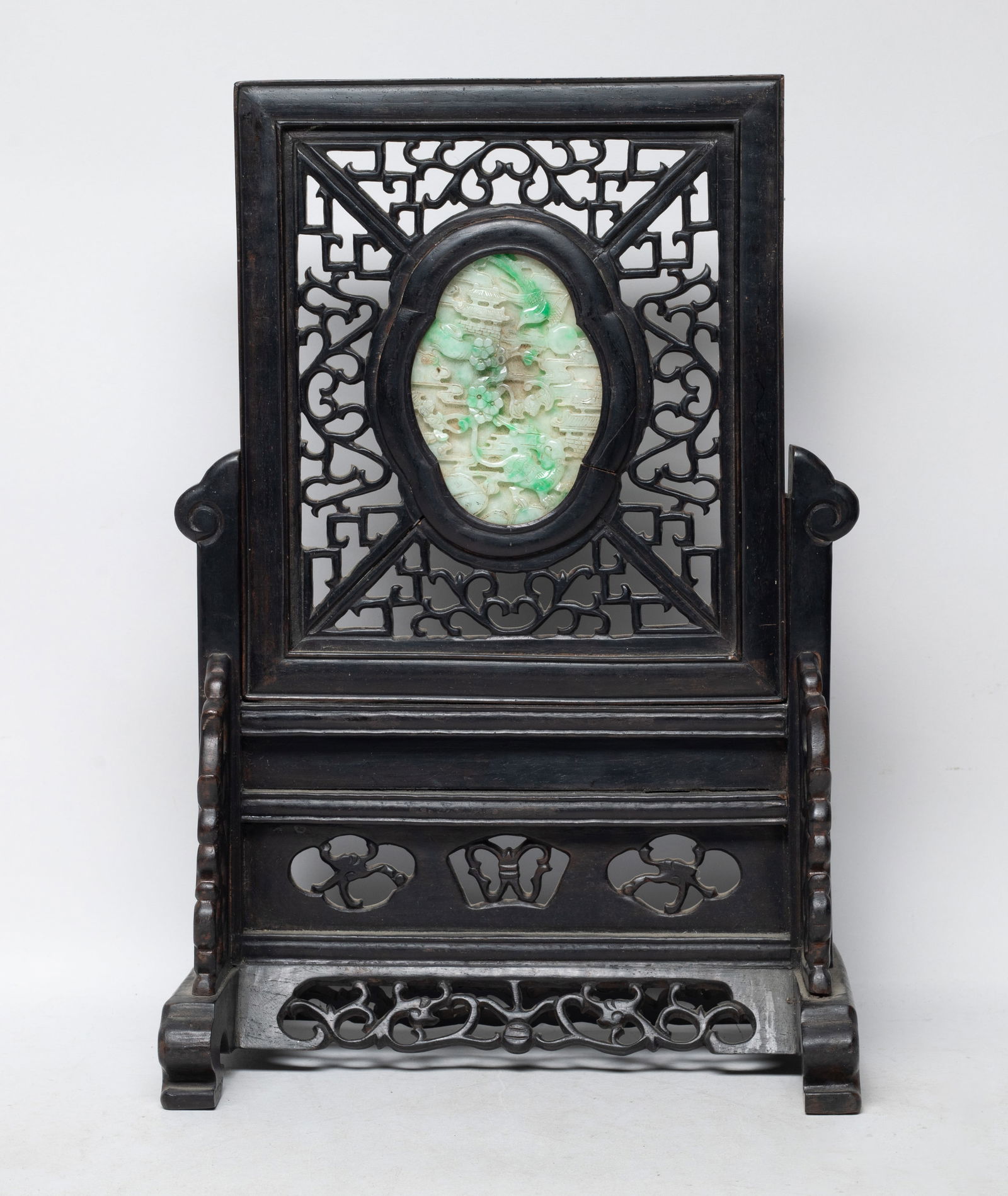 Chinese Hard Wood Table Screen Inlaid Stone (1 of 10)