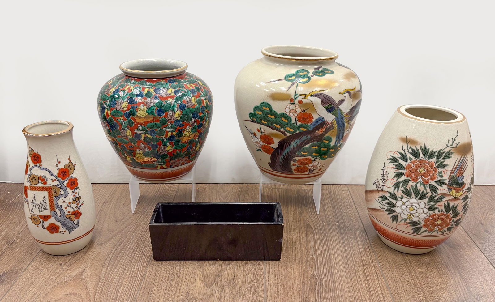 Set Vintage Asian Famille Rose Porcelain Vases: Group of five vintage Asian famille rose porcelain vases. Approx. 9.5*9.5 inch (largest).