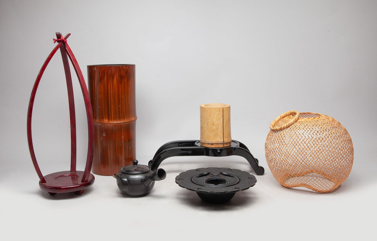 Vintage Japanese Bamboo, Metal Wares: Collection of vintage Japanese bamboo and metal decors, pot and censer. Size varies.