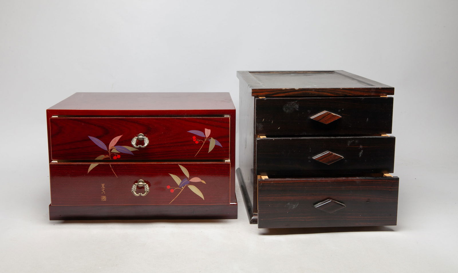 Two Large Asian Wood Jewelry Boxes: Two Asian wood jewelry boxes. Approx. 12.1*8.7*8.5 inch.