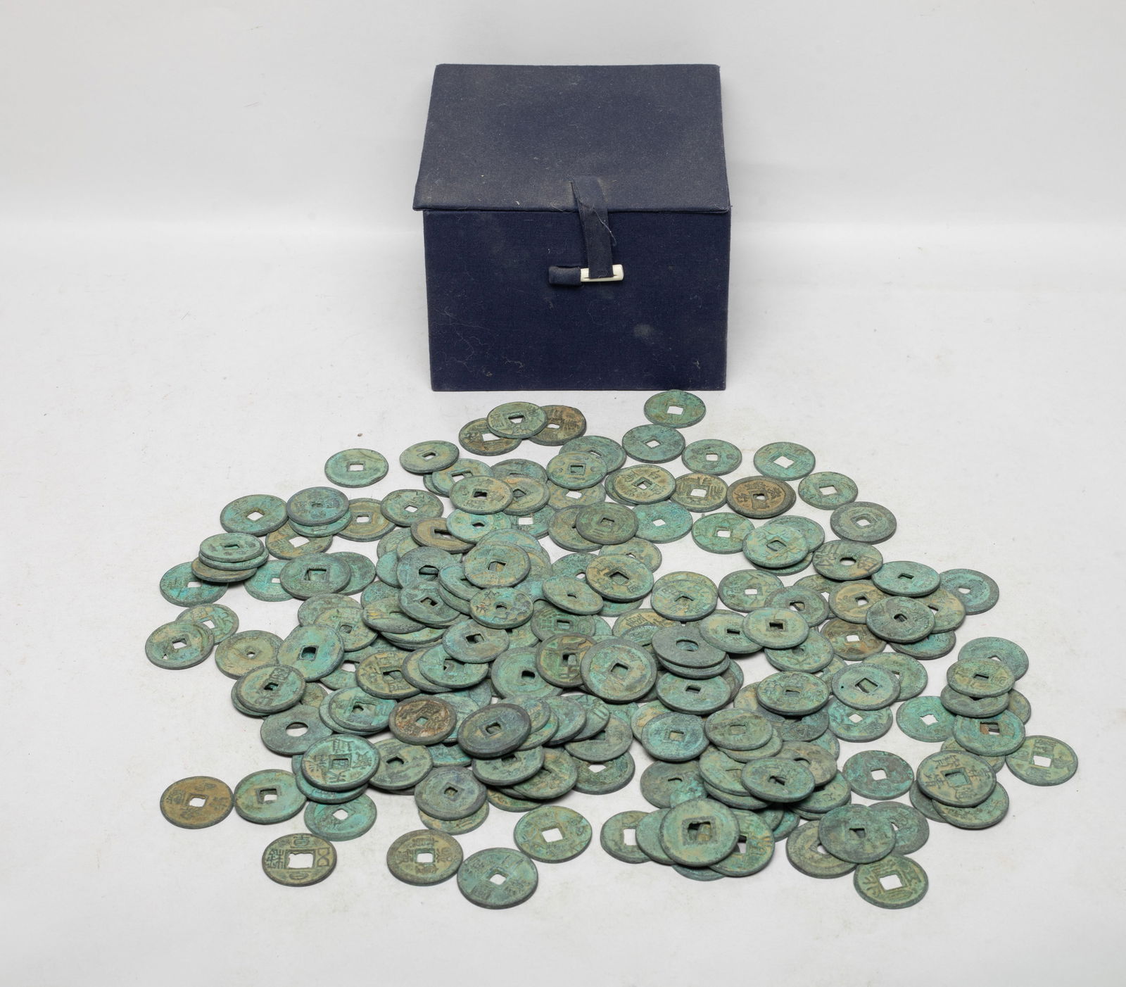 Estate Large Set Chinese Fengshui Coins: Large set of Chinese Fengshui coins, with box. Size varies. The Estate of the Consignment Store Closed Sale, Palm Springs. CA. 2025.