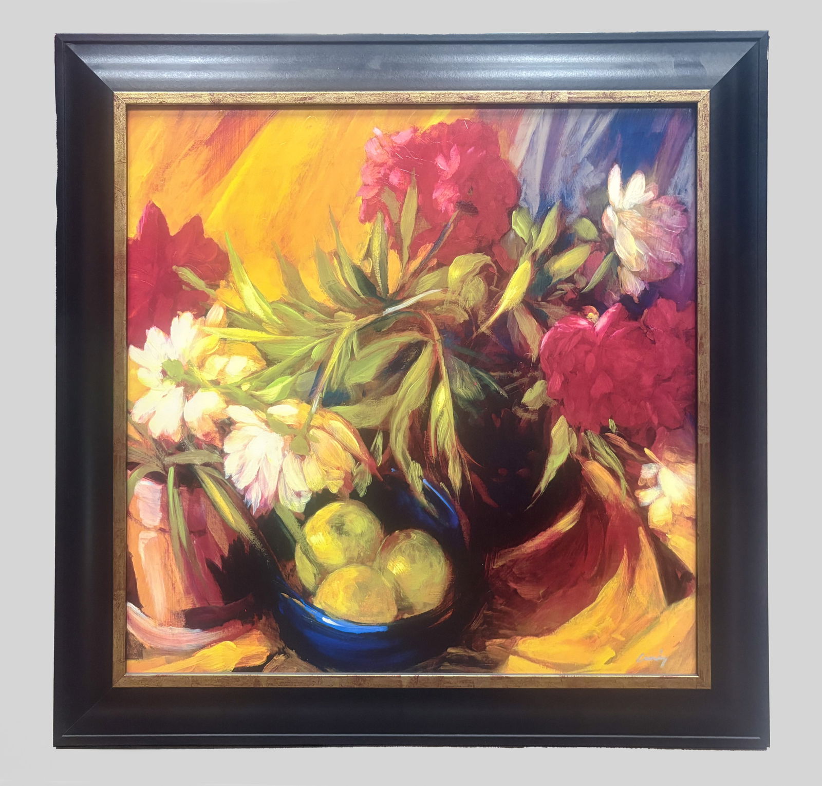 Vintage House Decor Lush Flower: Vintage framed house decor: floral / fruit square. Approx. 29.8*29.8 inch (frame size).