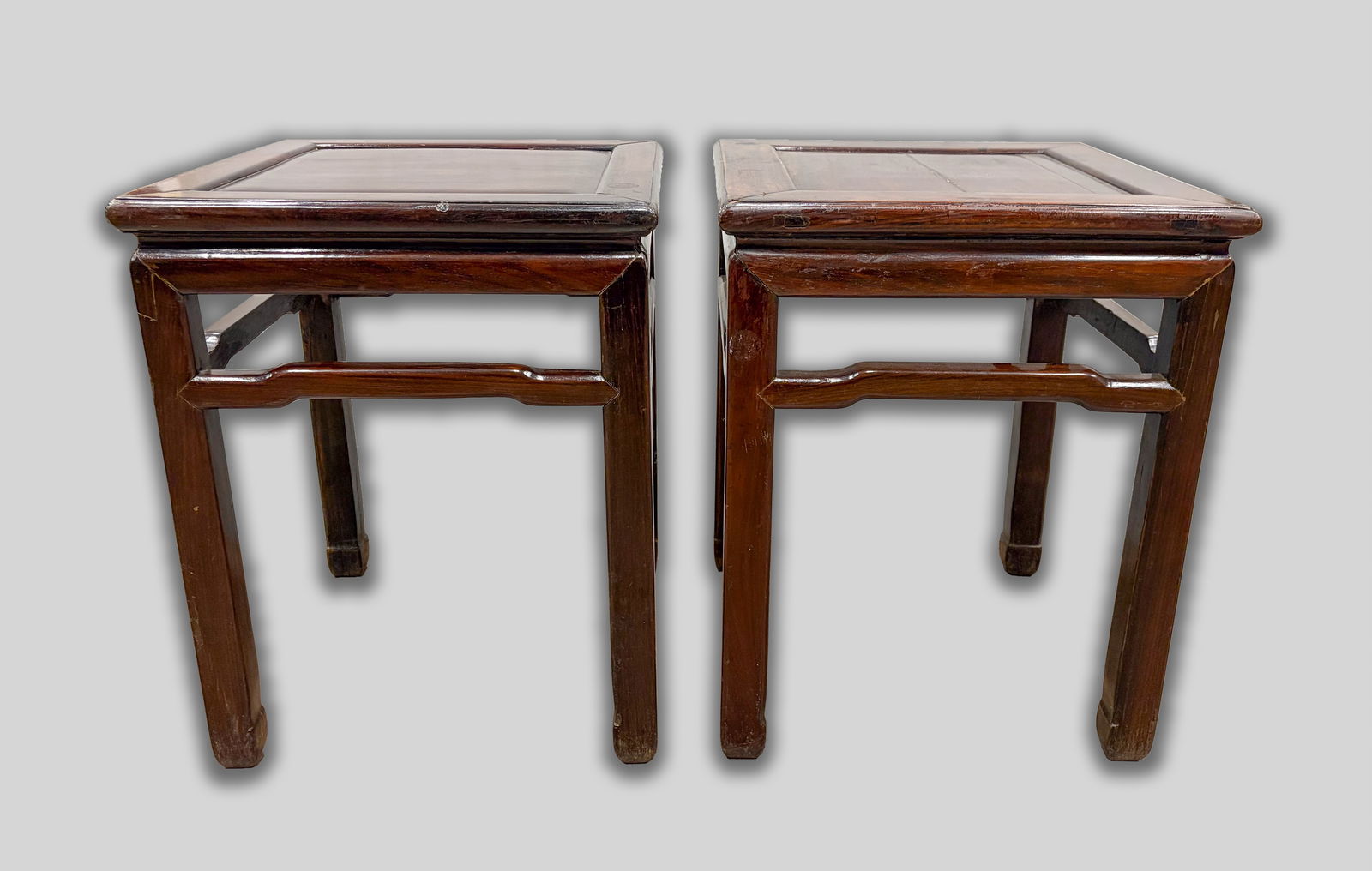 Two Early 1900s Chinese Wood Short Tables: Two vintage Chinese wood short tables. Approx. 19.5*15.5*15.5 inch (each).