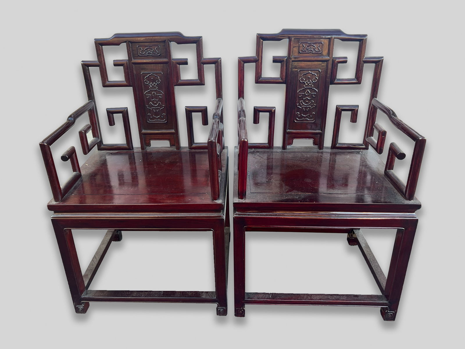 Pair Chinese Wood Chairs (1 of 9)
