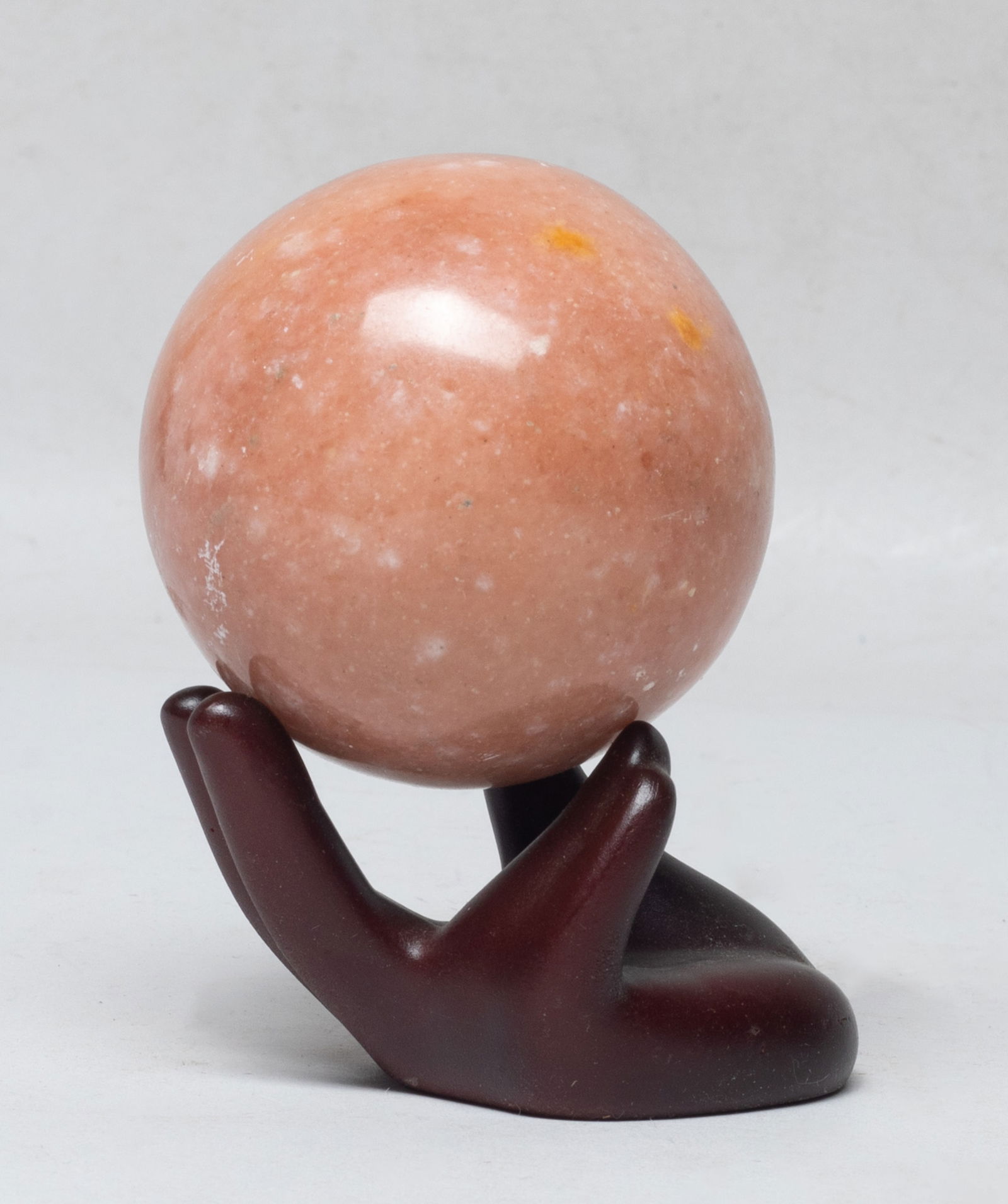 Vintage House Decor Gemstone Ball: Vintage room decor gemstone ball sculpture, with a hand form stand. Approx. 2.5 inch D (w/o stand).