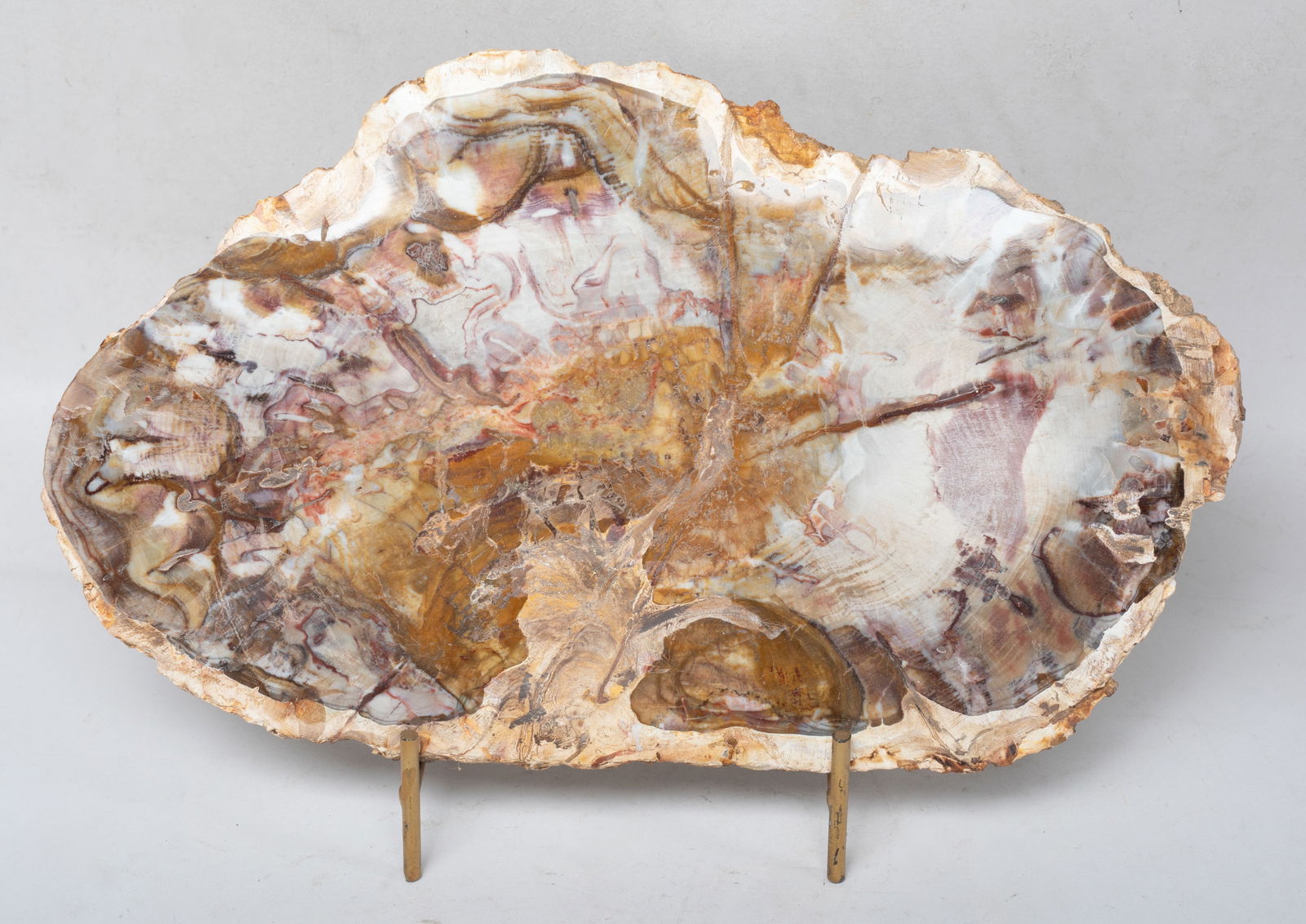 Vintage House Decor Petrified Wood Slab Sculpture: Large room decor petrified wood slab table sculpture, with stand. Approx. 11.3*6.7 inch (w/o stand).