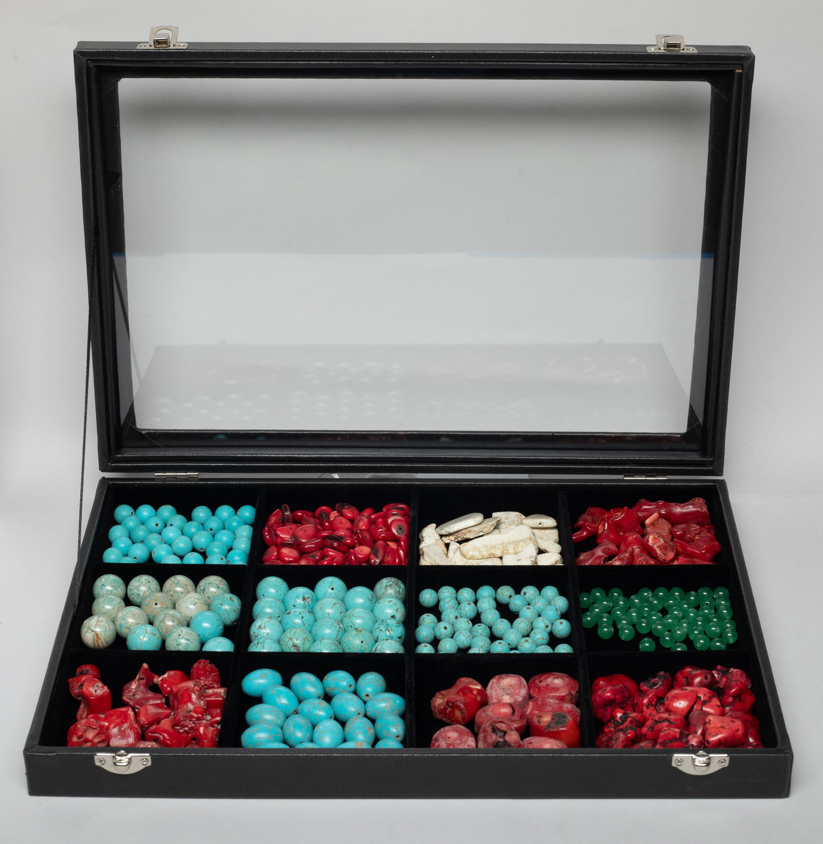 Estate Box of Vintage Chinese Export Colored Beads: Large collection of vintage Chinese colored beads of various shapes. Size varies.