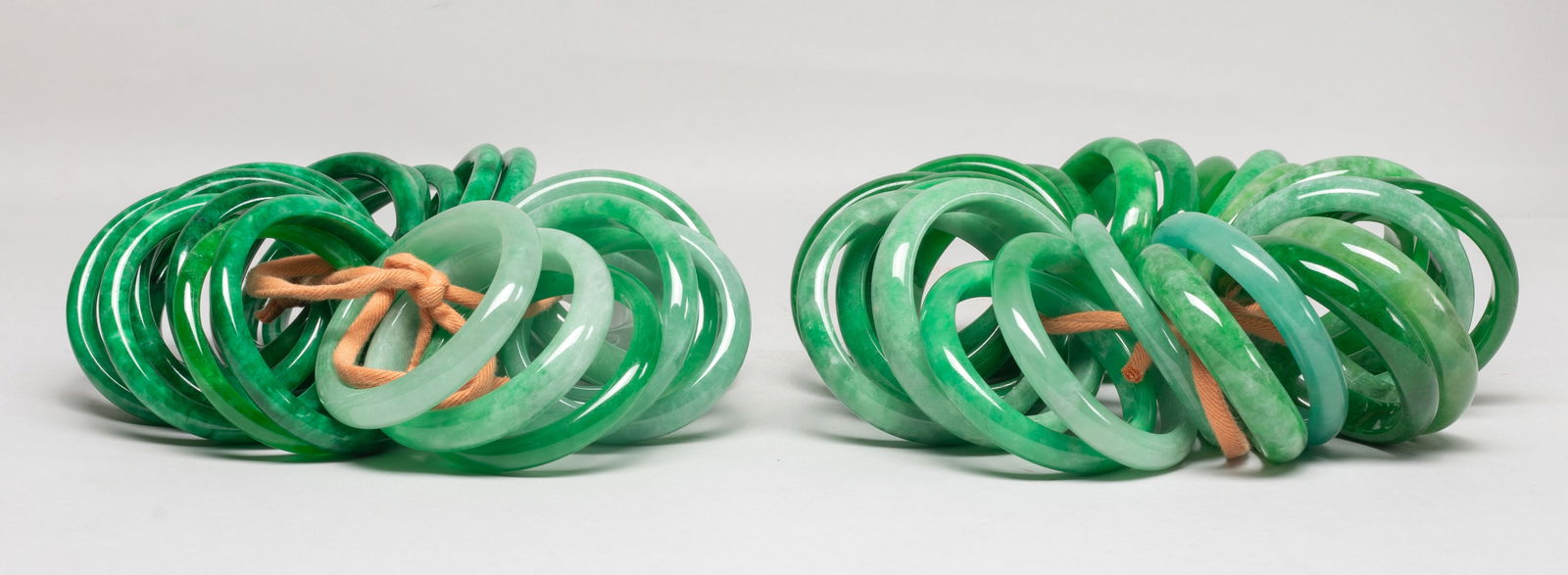 Groups Chinese Export Colored Stone Bangles: Large set of Chinese colored stone bangles. Size varies.