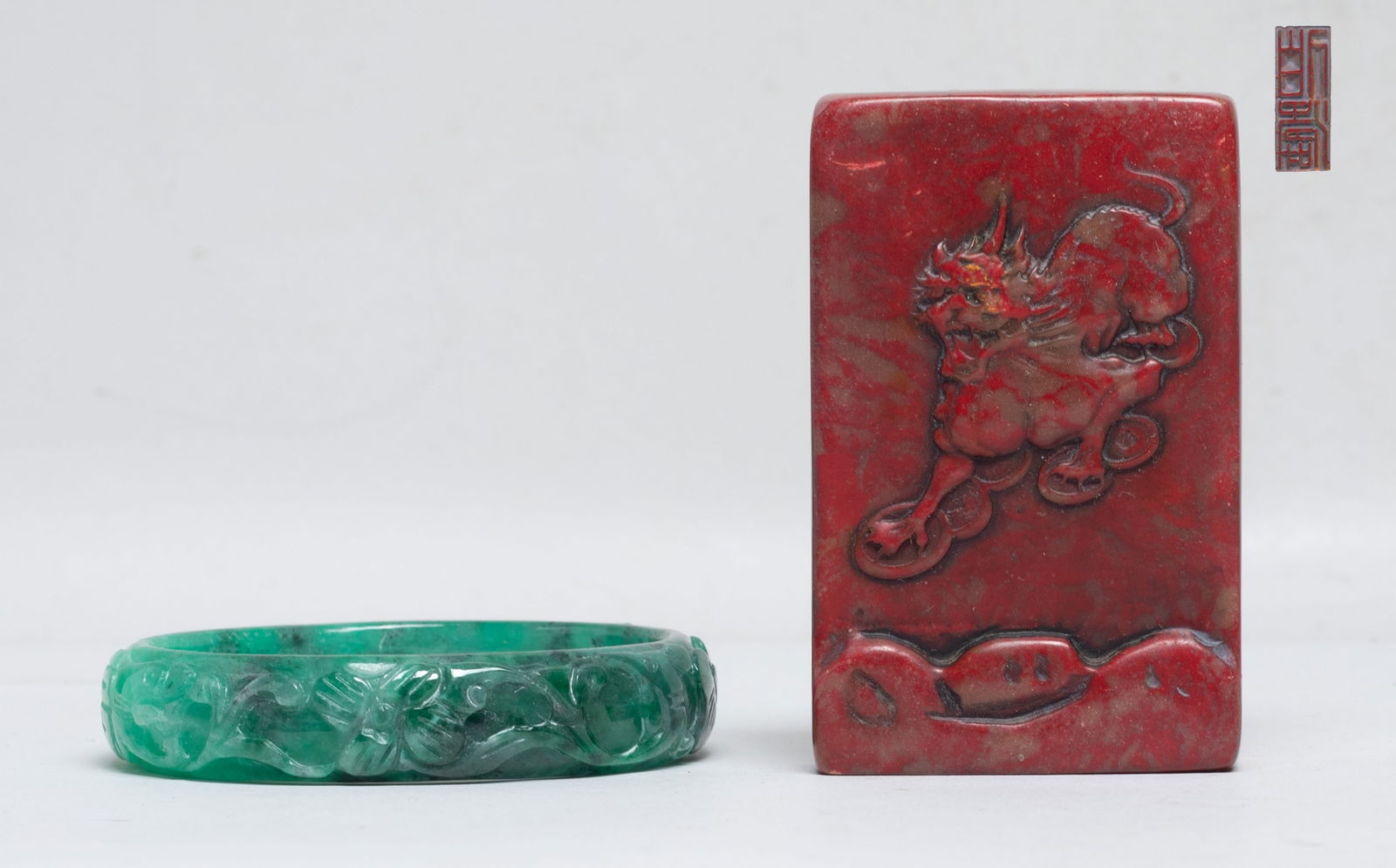 Estate Chinese Vintage Colored Bangle, Stone Seal (1 of 9)