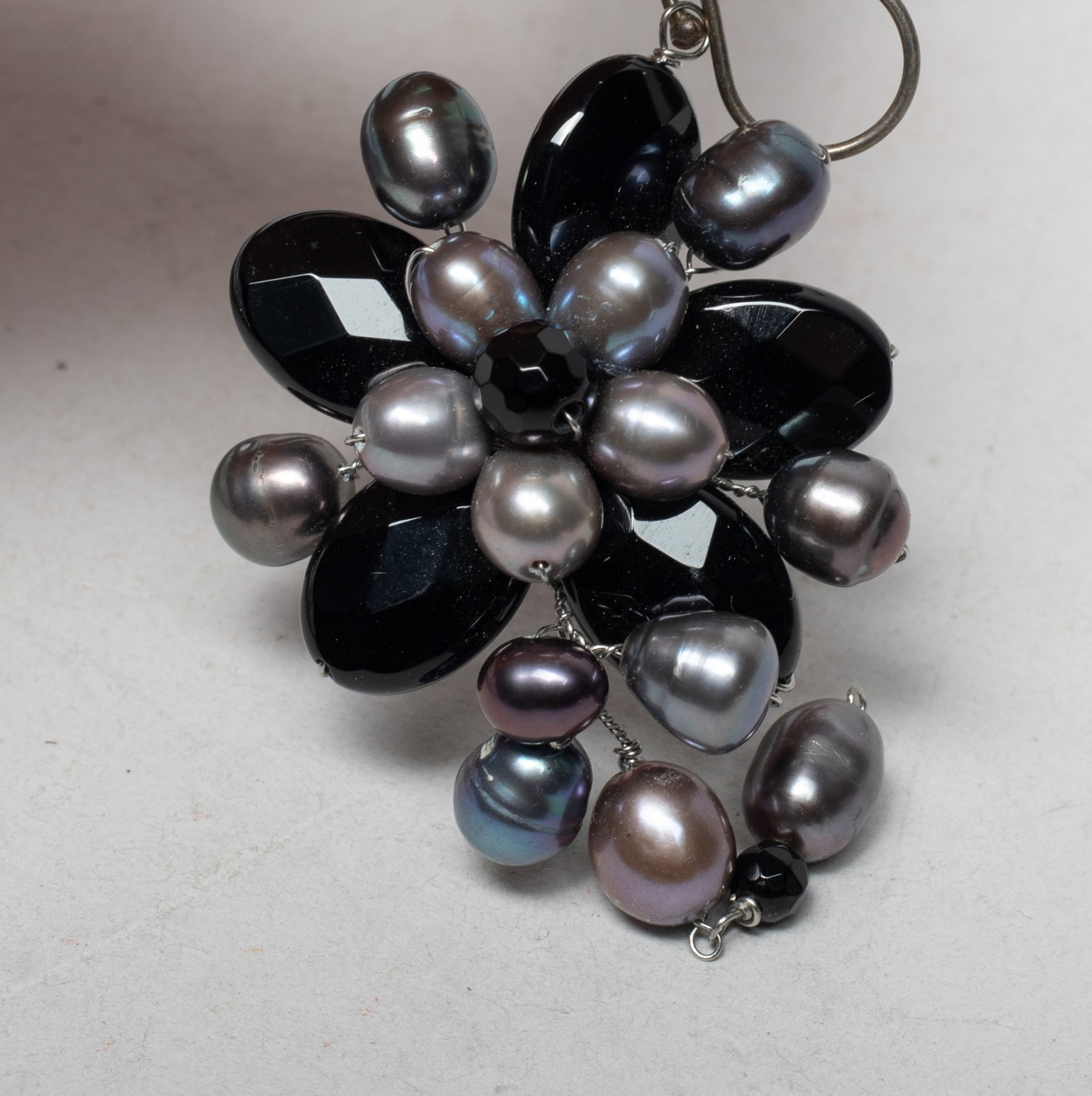 Two Large Designed Silver, Pearl Earrings - 3
