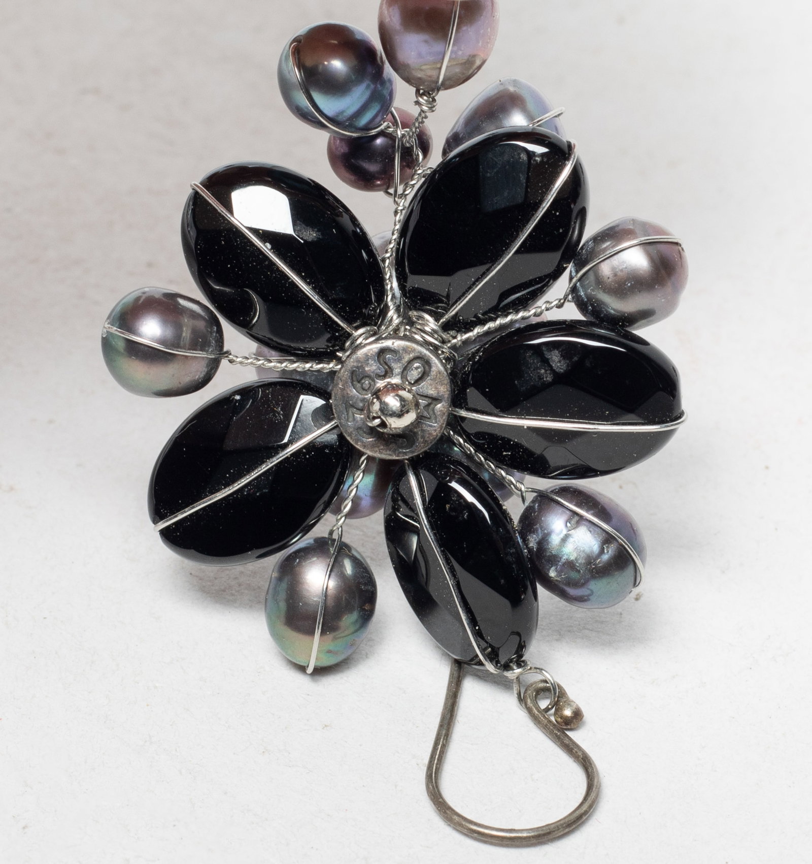 Two Large Designed Silver, Pearl Earrings - 5