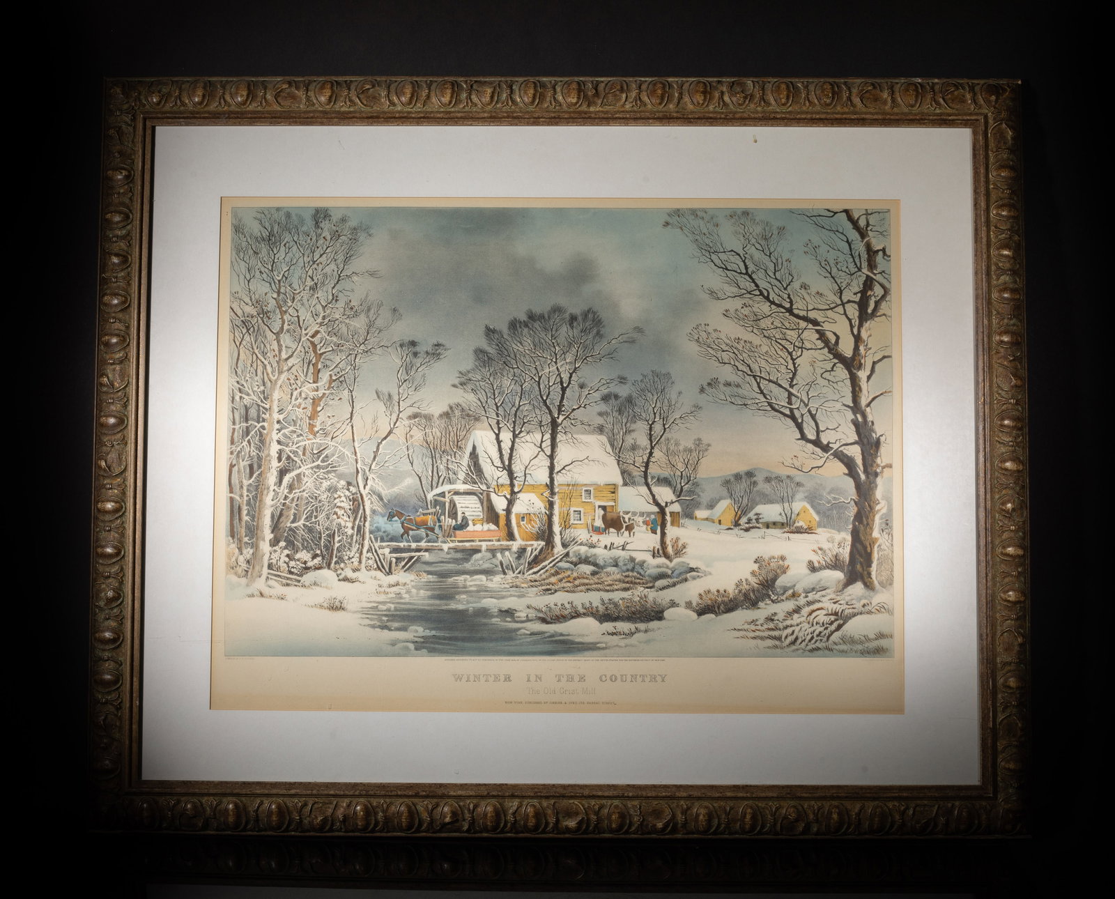 Winter in The Country, Old Lithograph: Framed lithograph, titled Winter in The Country. Approx. 37.9*31 inch (frame size).