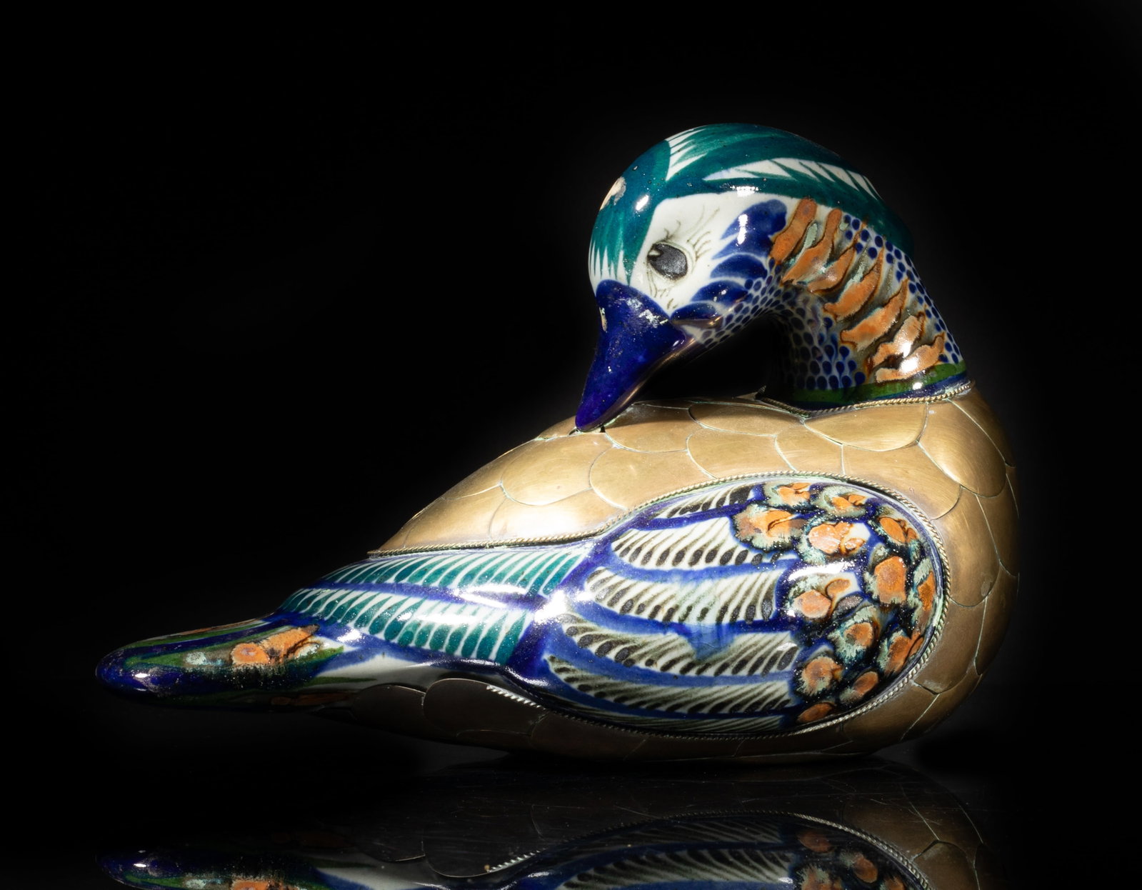 Vintage Majolica & Brass Duck Sculpture (1 of 13)