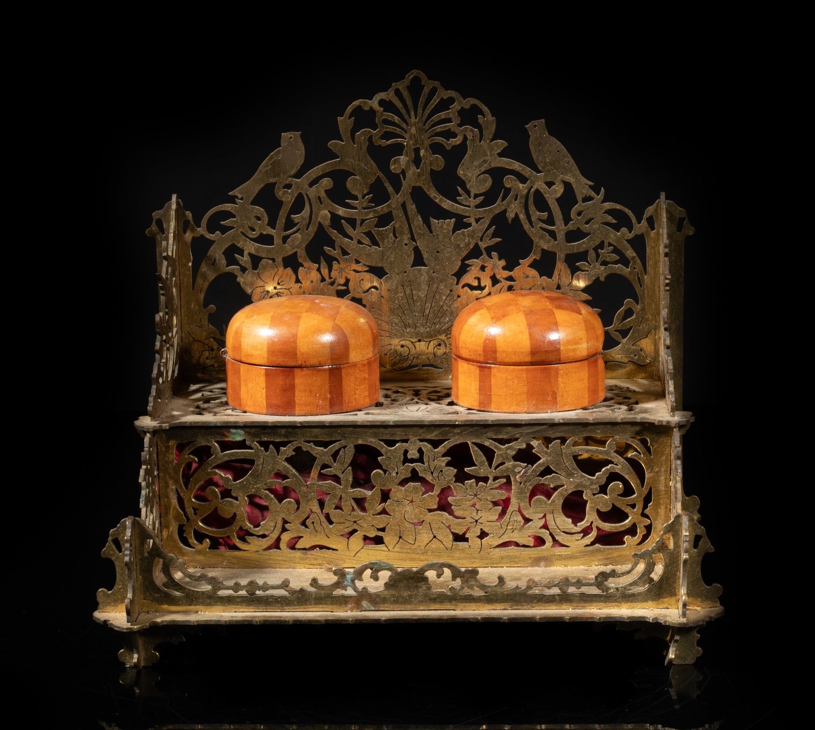 Antique Marquetry Bird Gold on Brass Inkwell (1 of 12)
