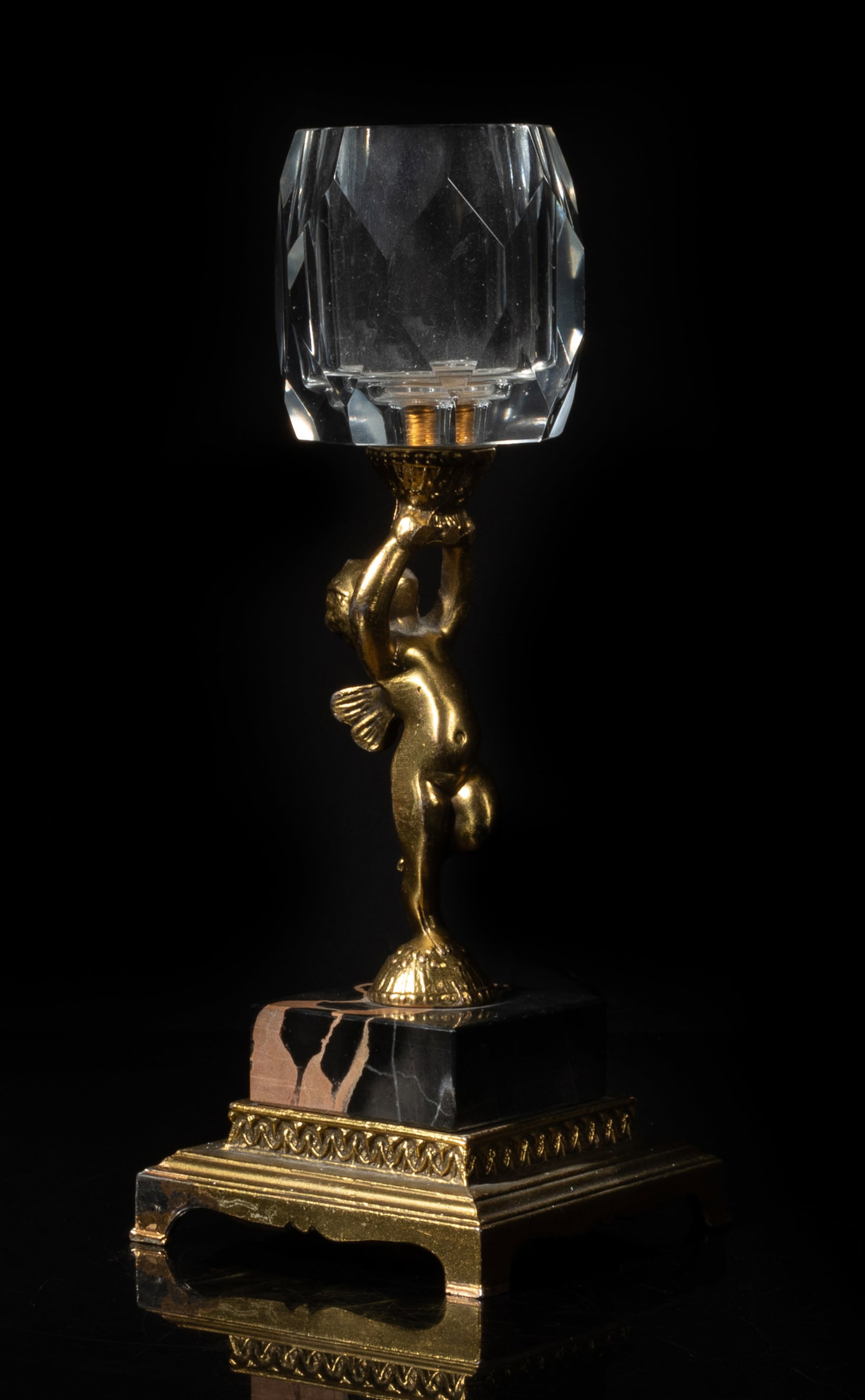Vtg. Crystal Glass, Brass Holder w/ Marble Base (1 of 10)