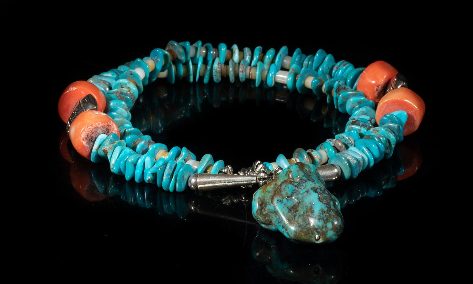 Vtg. Native American Type Turquoise Like Necklace: Vintage Native American type turquoise-like stone necklace. Approx. 24 inch L.