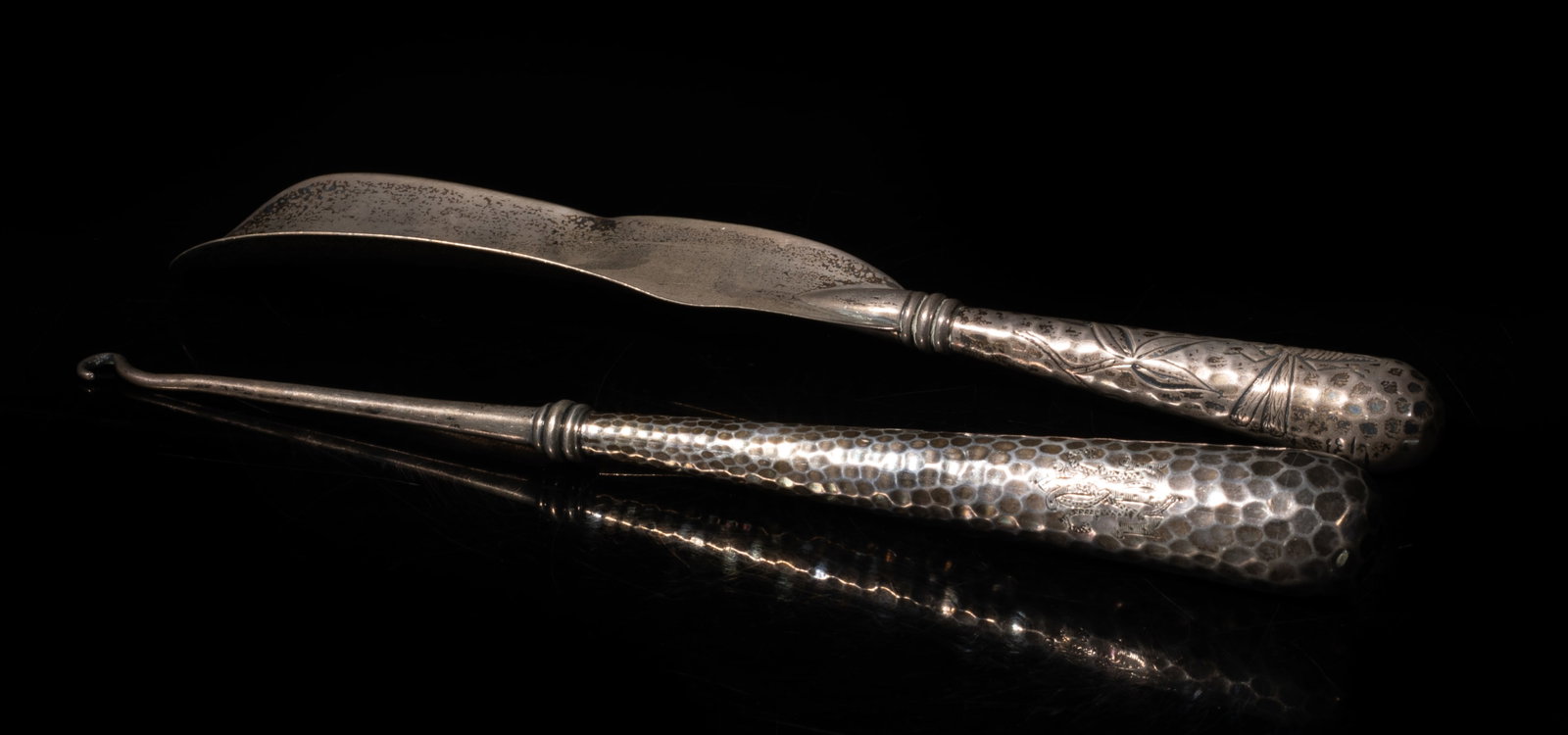 Two Sterling Silver Long Pieces: Two vintage sterling silver pieces, one piece marked STERLING 925, the other marked 26 STERLING. Approx. 9.6*1.7 inch (longer), 143 gram (total weight).