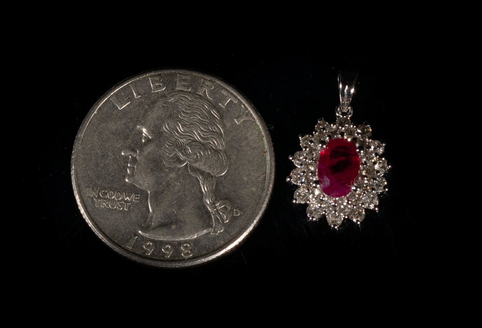 14K 585 White Gold, Ruby Pendant - 2