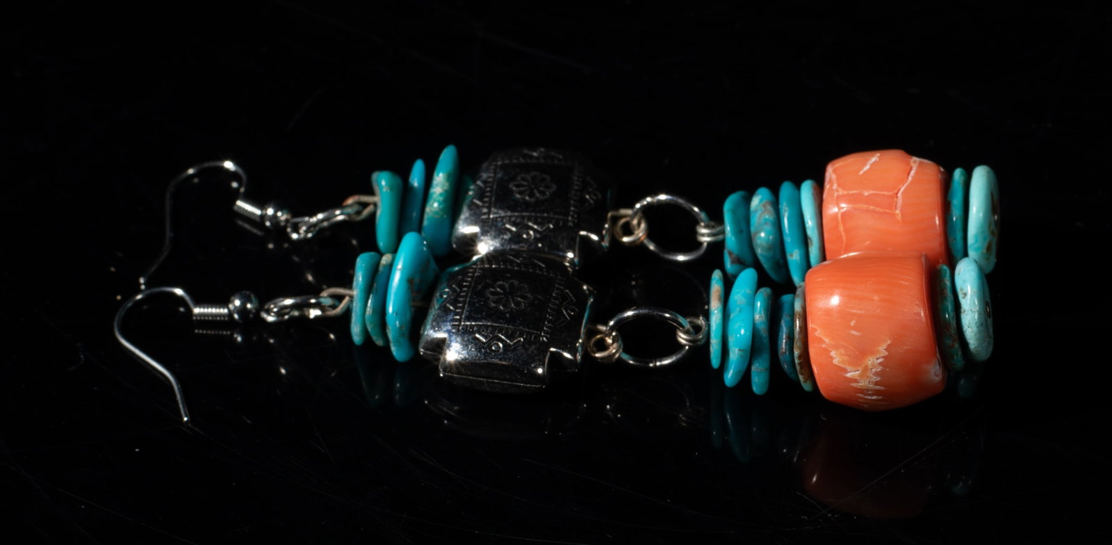 Sterling, Turquoise Like, Native American Type Set - 7