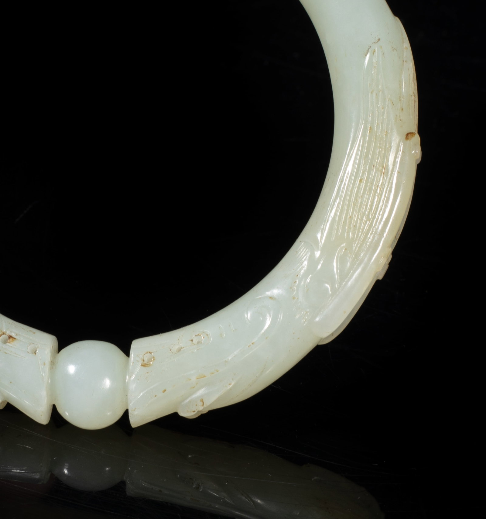Two Chinese Ming Jade Dragon Bangles - 5