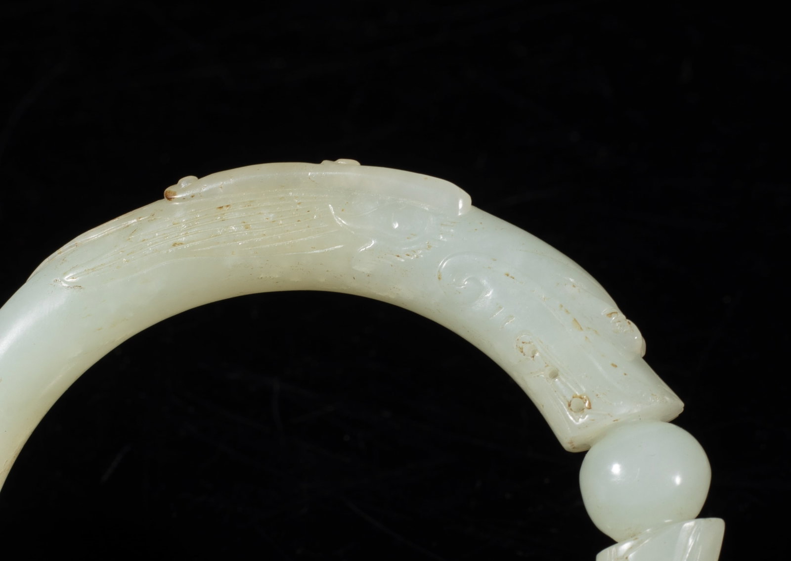 Two Chinese Ming Jade Dragon Bangles - 7