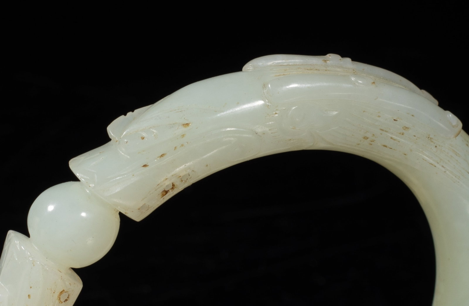 Two Chinese Ming Jade Dragon Bangles - 9
