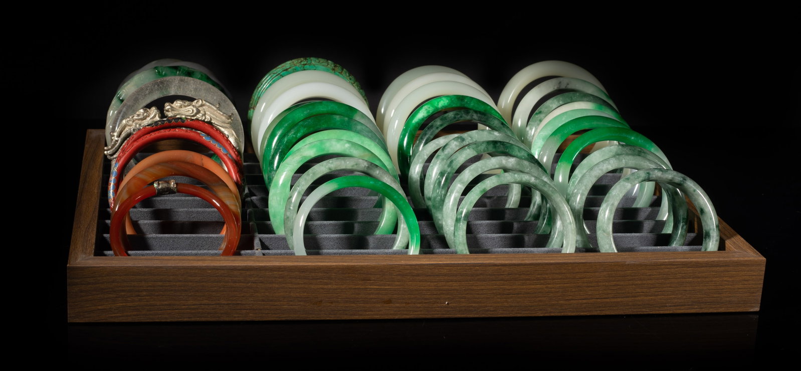 Large Set Chinese Export Bangles: Large set of Chinese bangles, with tray. Size varies.